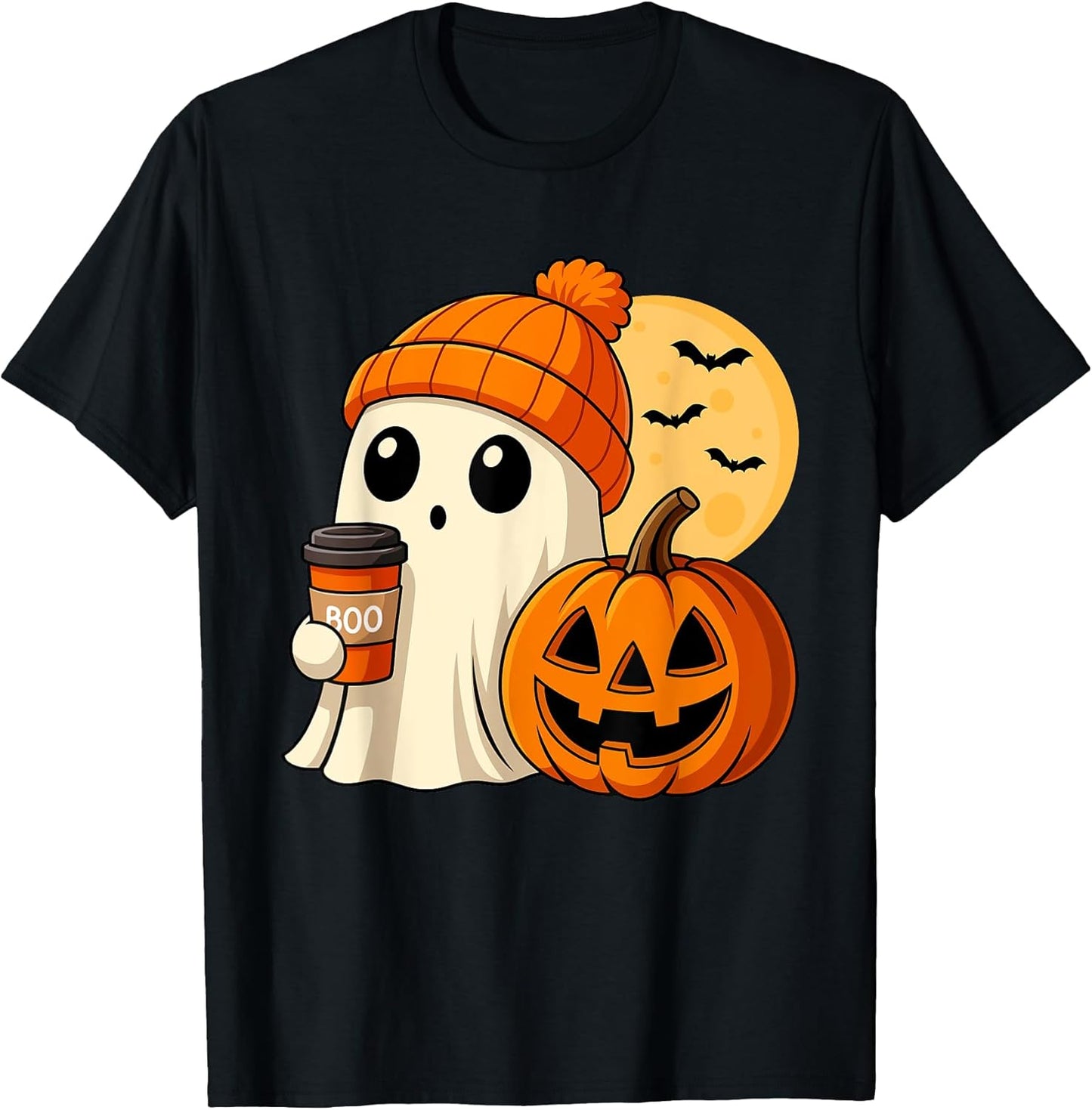Halloween Ghost Coffee Pumpkin Spooky Season Women Kids Men T-Shirt