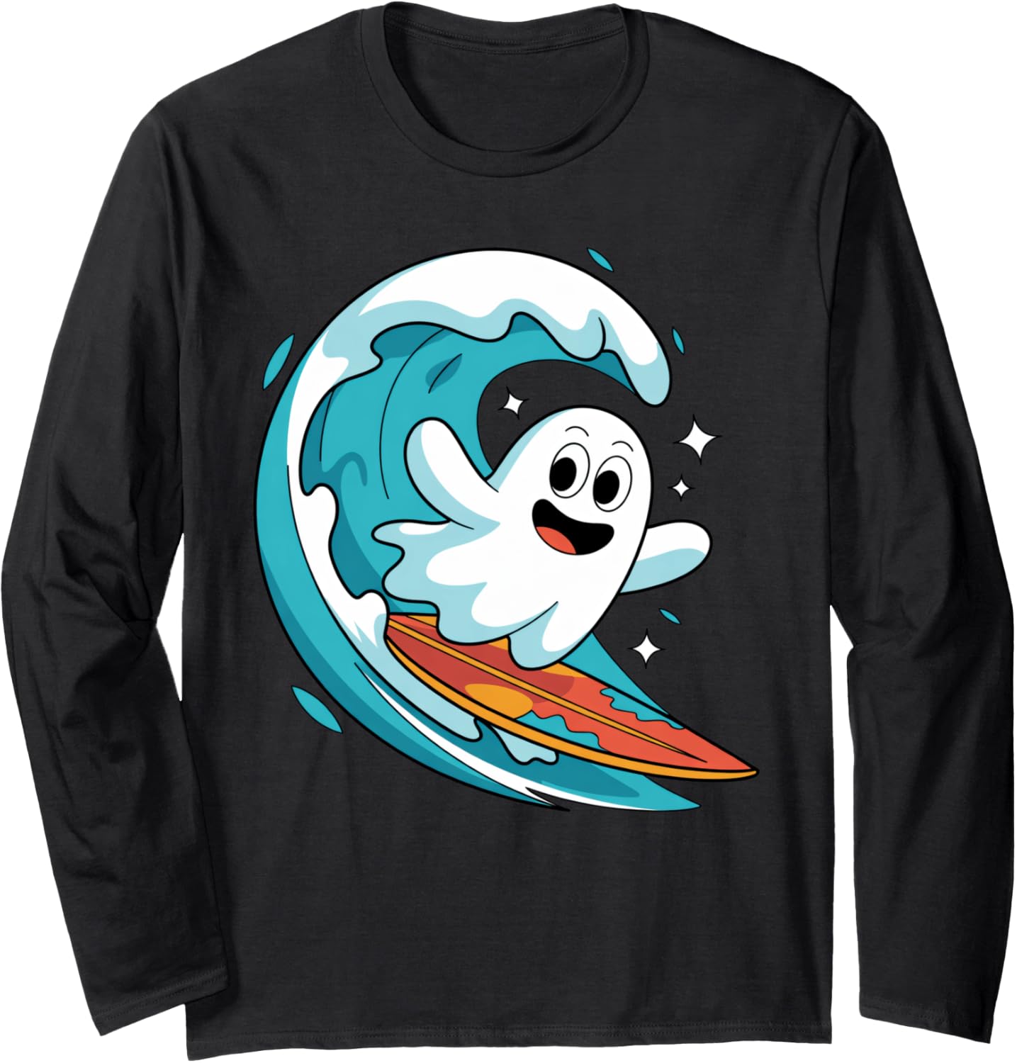 Halloween Boo Ghost Surfing Funny Surfers Spooky Season Long Sleeve T-Shirt