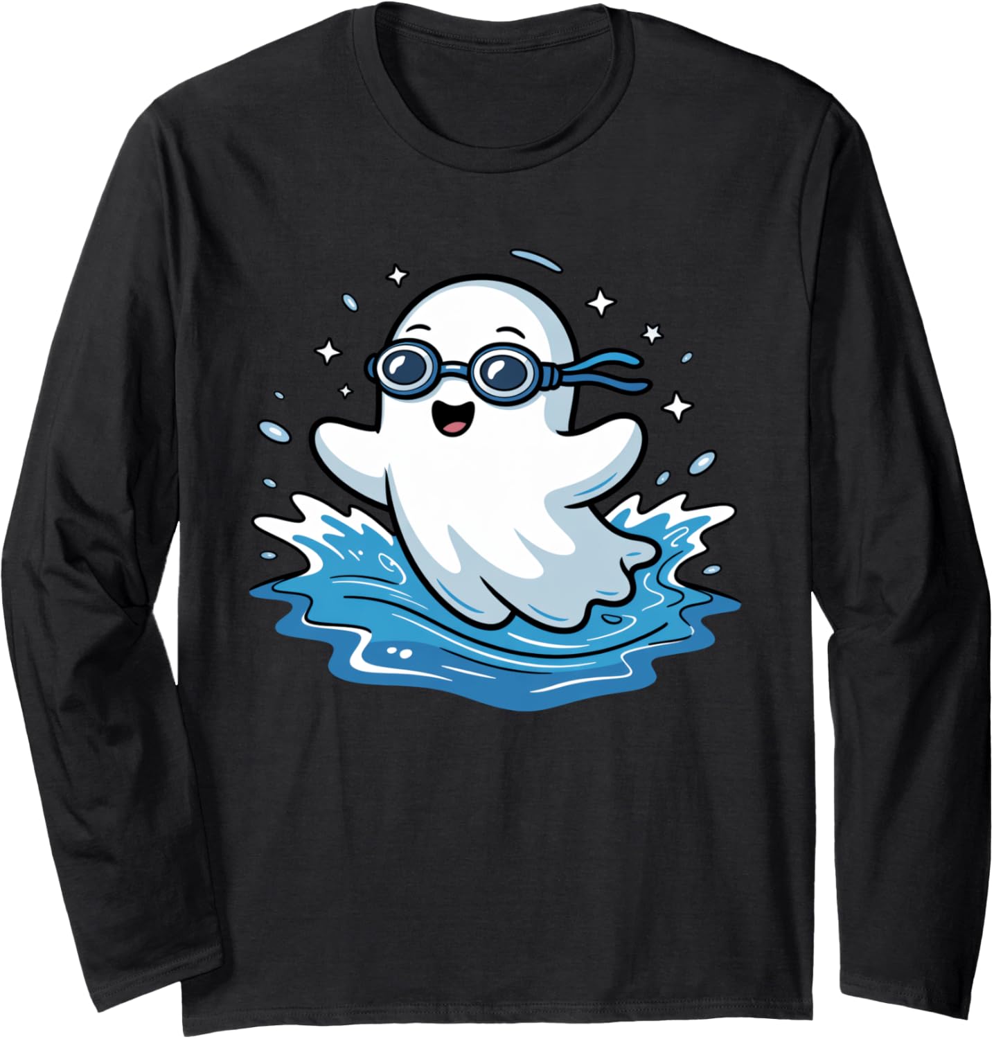 Halloween Boo Ghost Swimming Funny Swimmers Spooky Season Long Sleeve T-Shirt