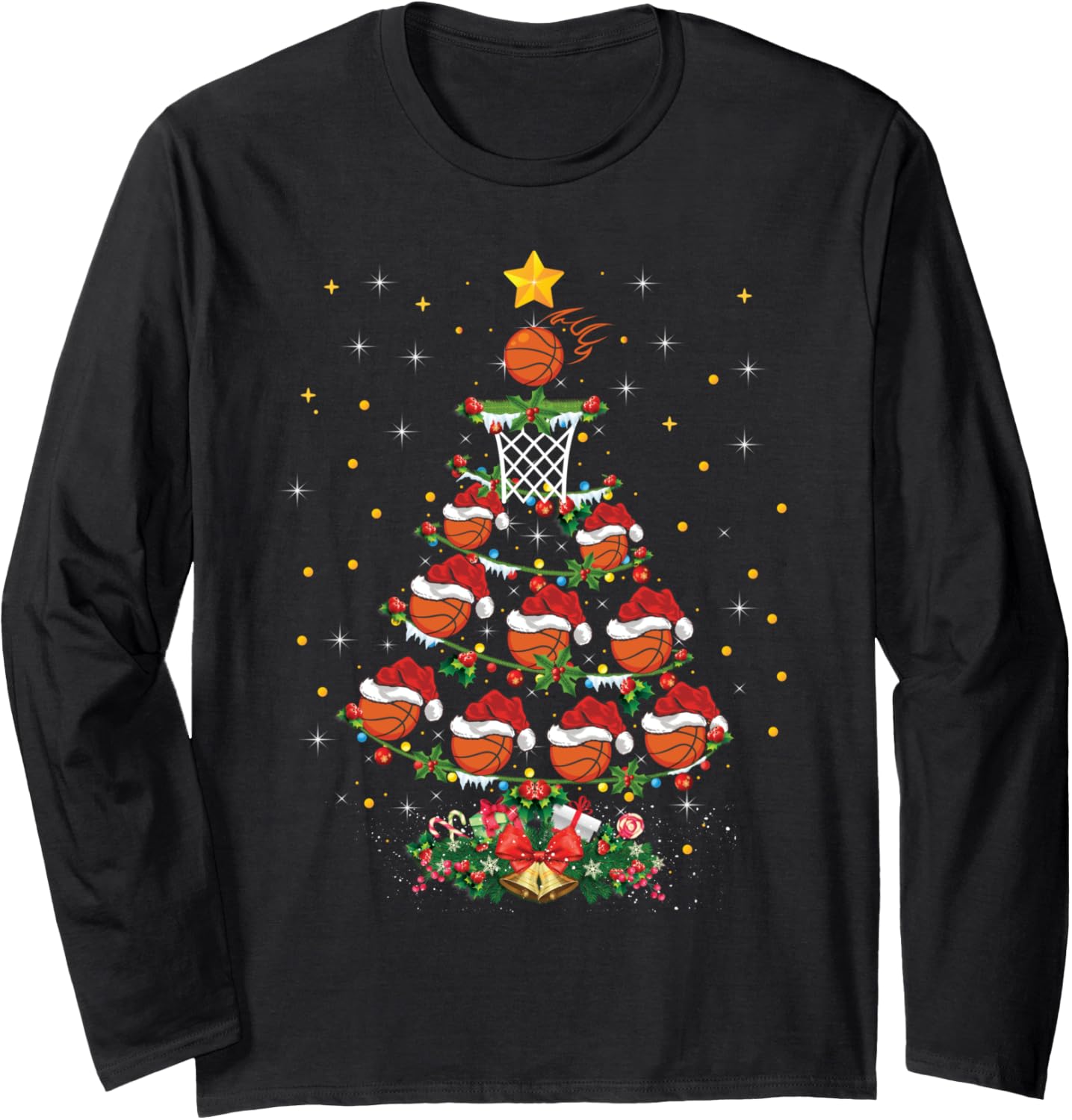 Basketball Sports Lover Xmas Gift Basketball Christmas Tree Long Sleeve T-Shirt