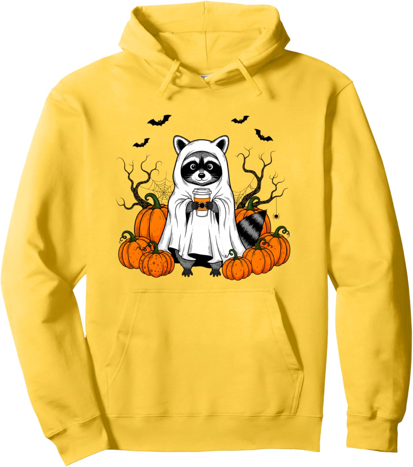 Halloween Raccoon Ghost Costume With Pumpkins Spooky Season Pullover Hoodie