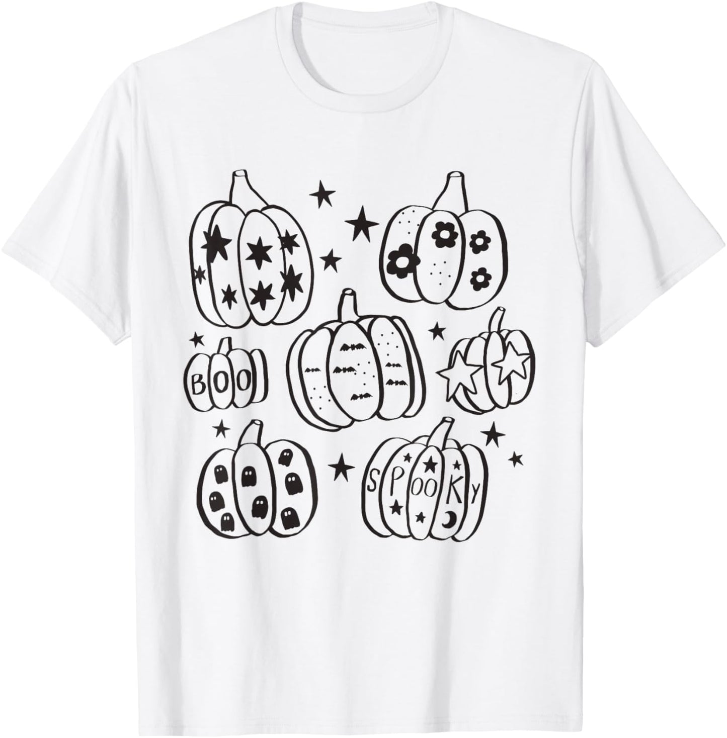 Halloween Pumpkin Star Ghost Bat Spooky Boo Cute Fall Season T-Shirt