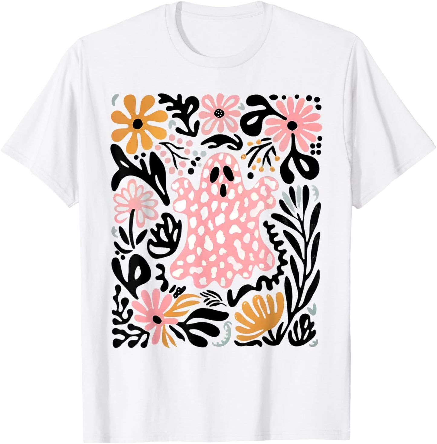 Halloween Ghost Spooky Season Retro Boho Floral Girl Women T-Shirt