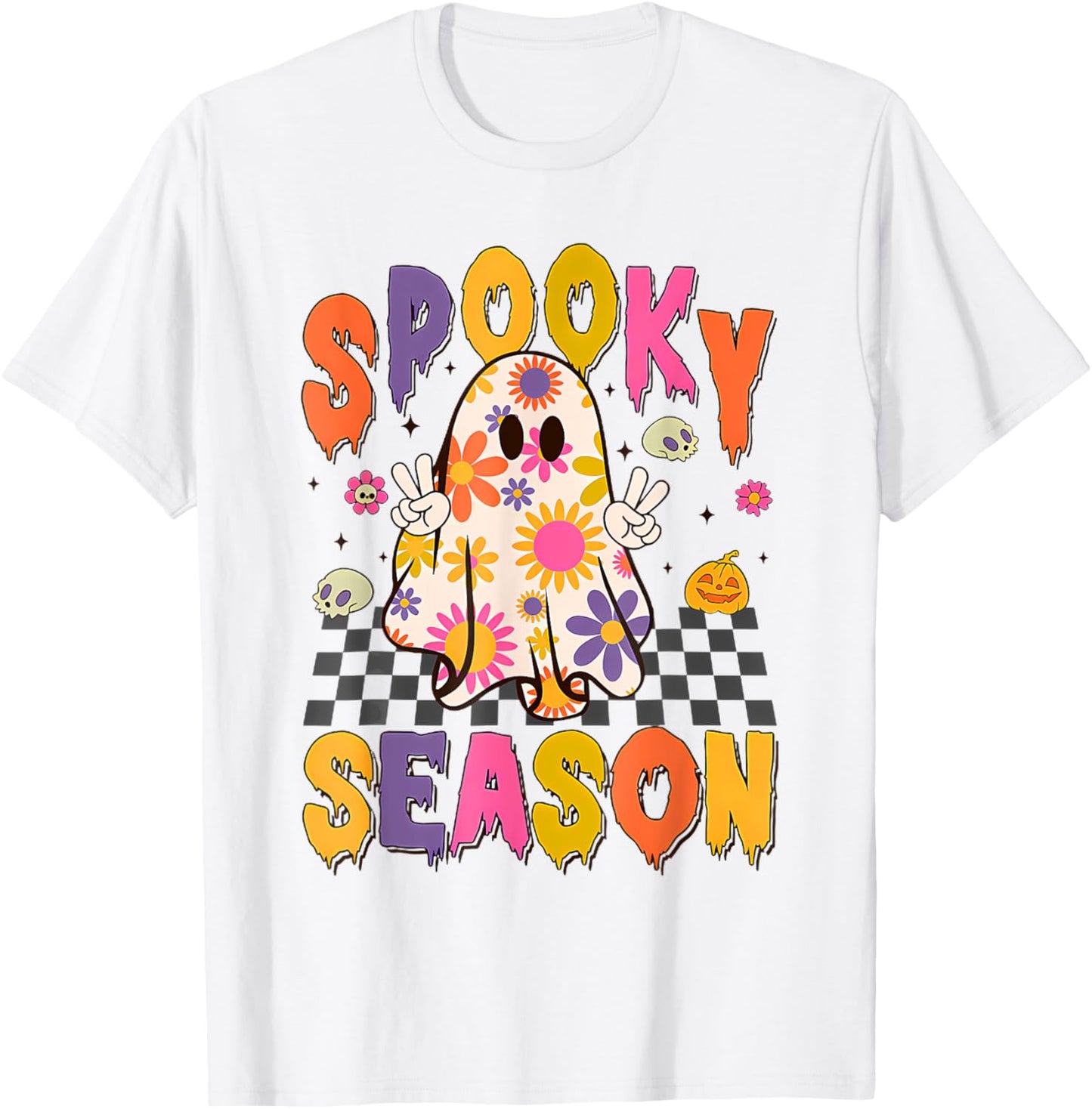 Groovy Spooky Season Ghost Flower Halloween Costume Girls T-Shirt