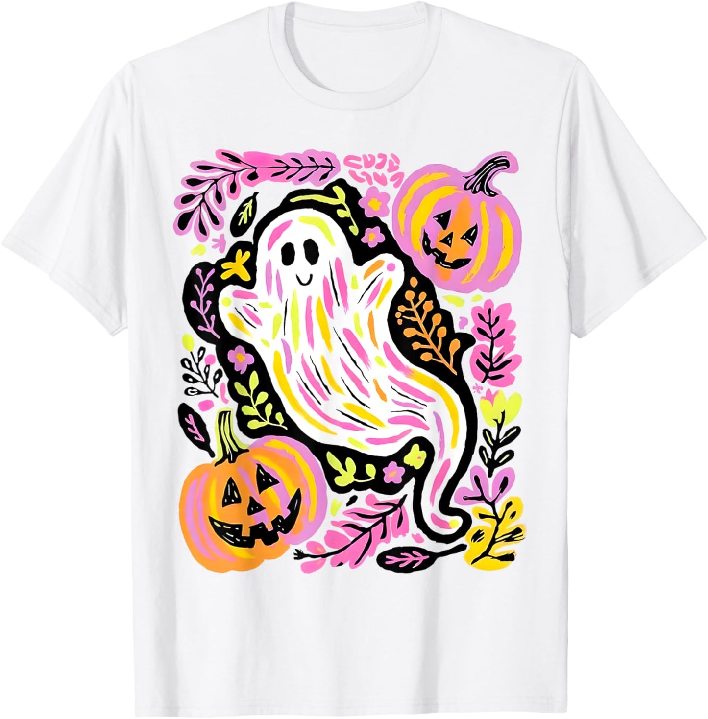 Halloween Ghost Spooky Season Retro Boho Floral Pumpkin T-Shirt