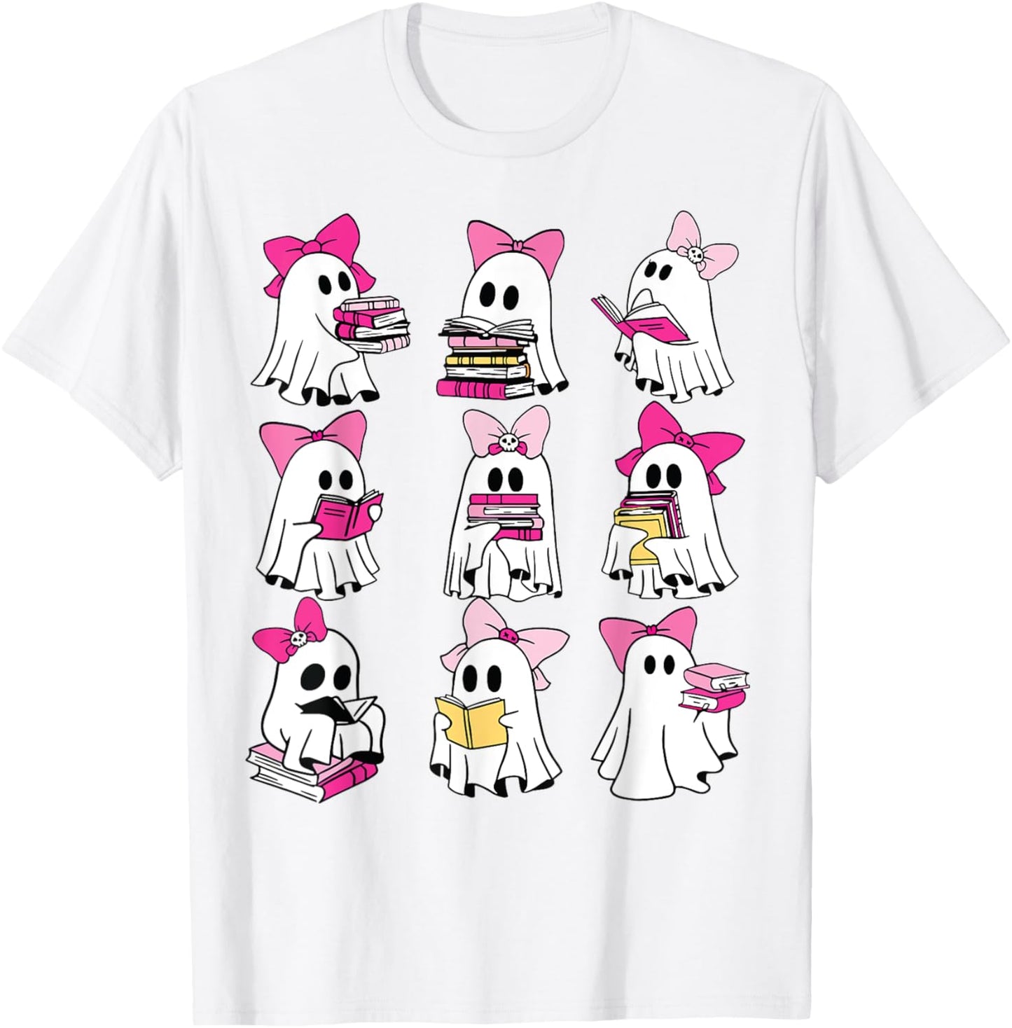 Halloween Pink Ghost Read More Books Spooky Boo Teacher Kids T-Shirt