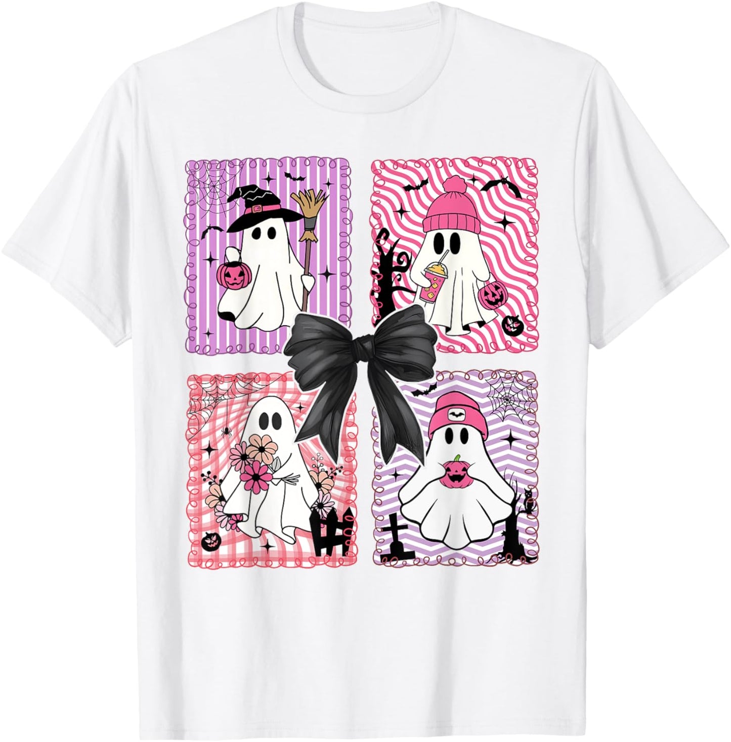 Halloween Ghost Coquette Bow Spooky Season Womens Girls T-Shirt