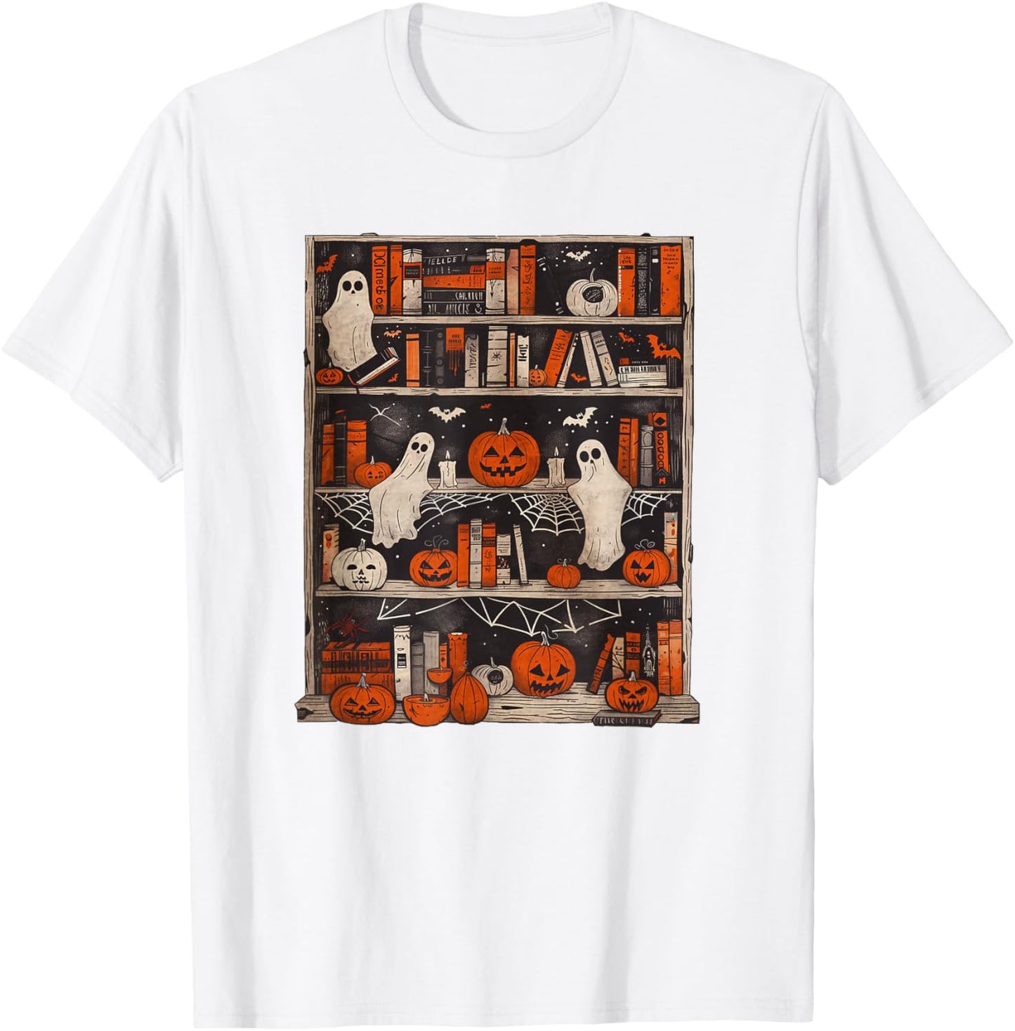 Halloween Library Ghost Books Retro Spooky Season Reading T-Shirt