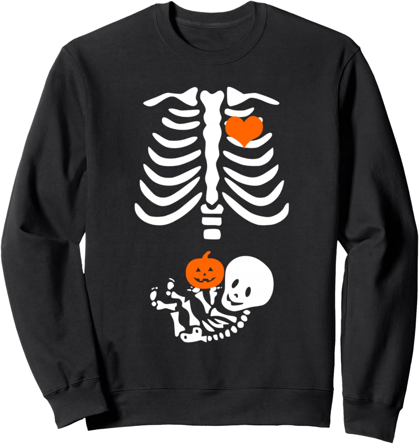 Halloween Skeleton Baby Rib Cage Maternity Pregnant Pumpkin Sweatshirt