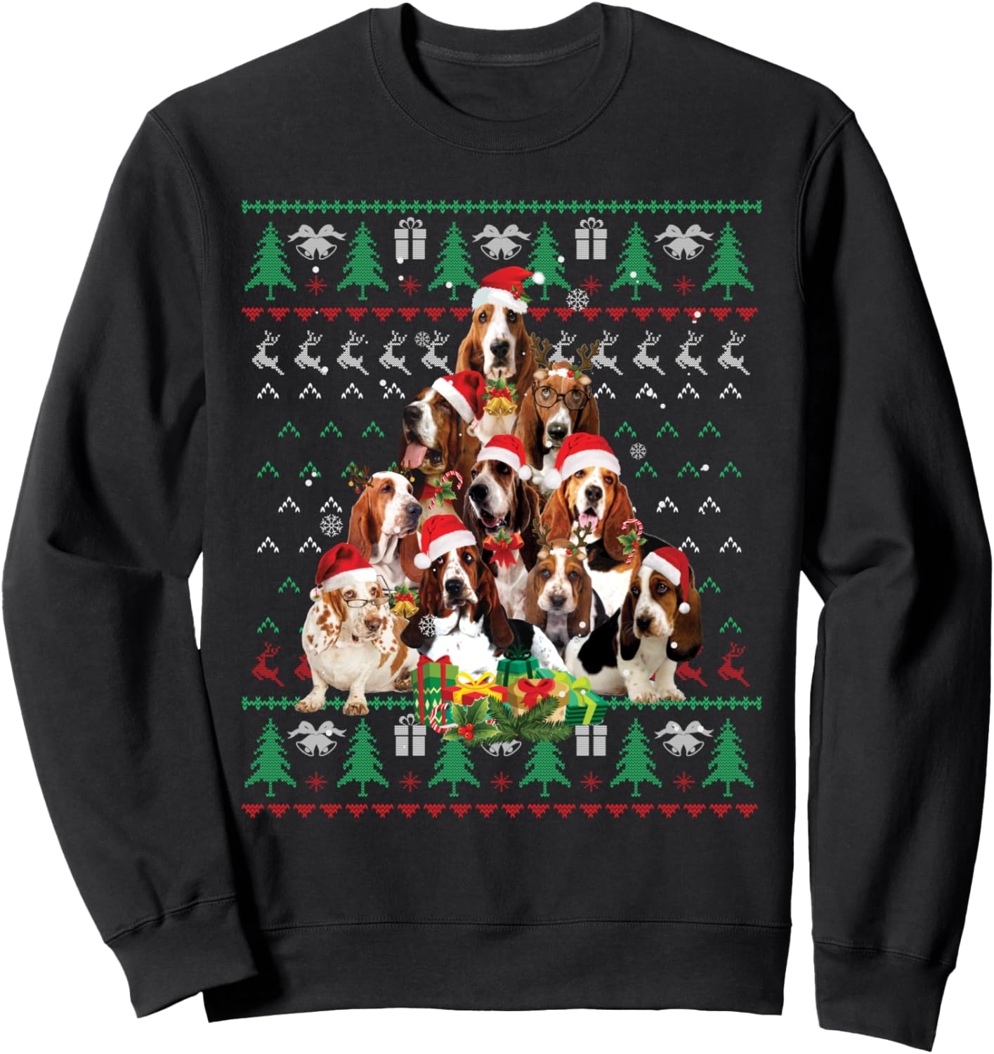 Basset Hound Christmas Tree Ugly Sweater Dog Xmas Sweatshirt