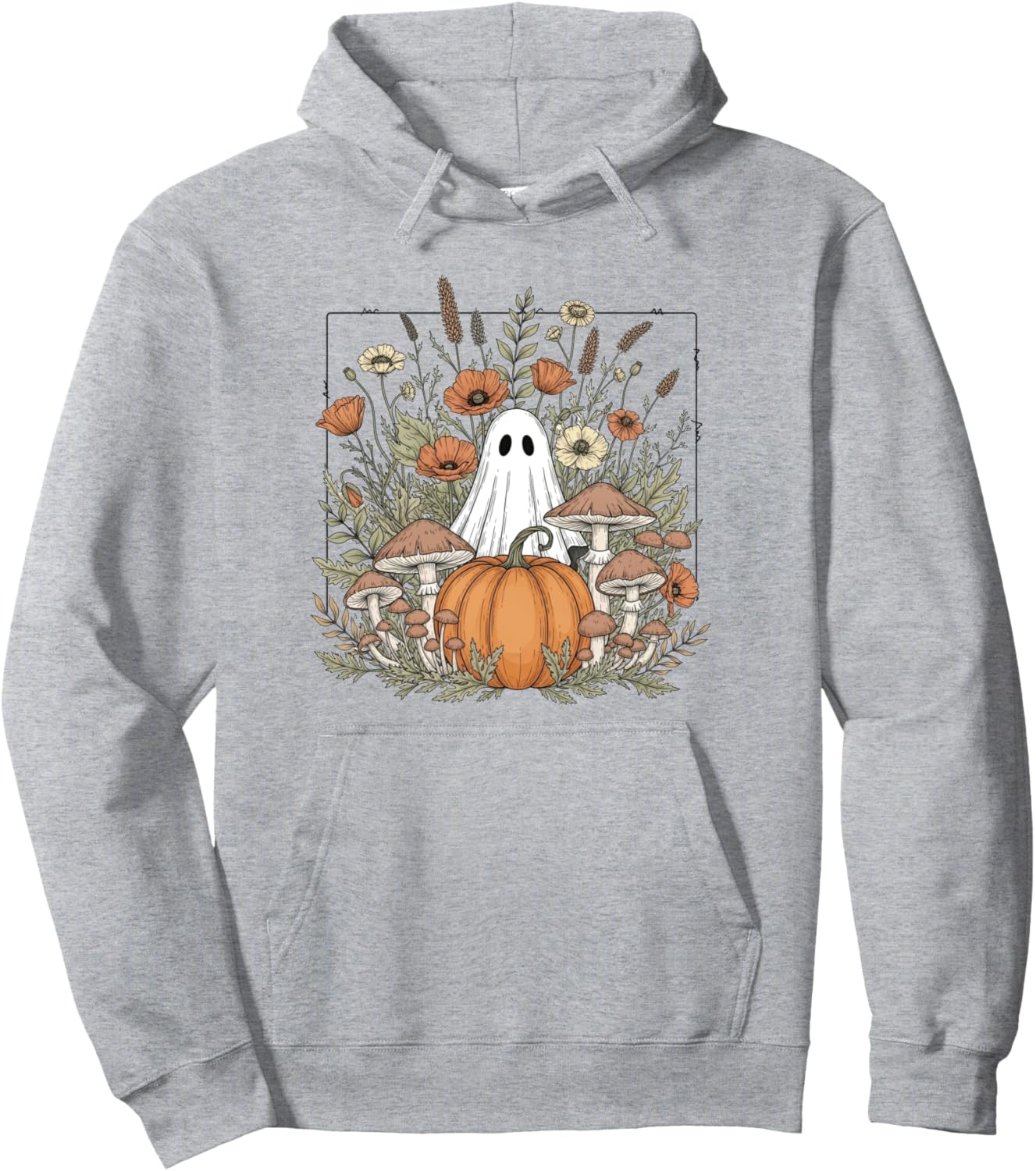 Halloween Ghost Spooky Season Retro Boho Floral Pumpkin Pullover Hoodie
