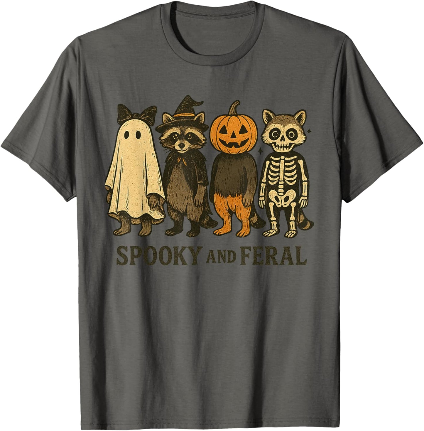 Halloween Raccoon Spooky And Feral Ghost Spooky Season T-Shirt