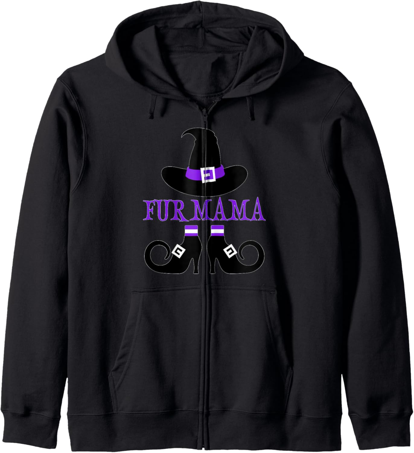 Halloween Fur Mama Witch Zip Hoodie