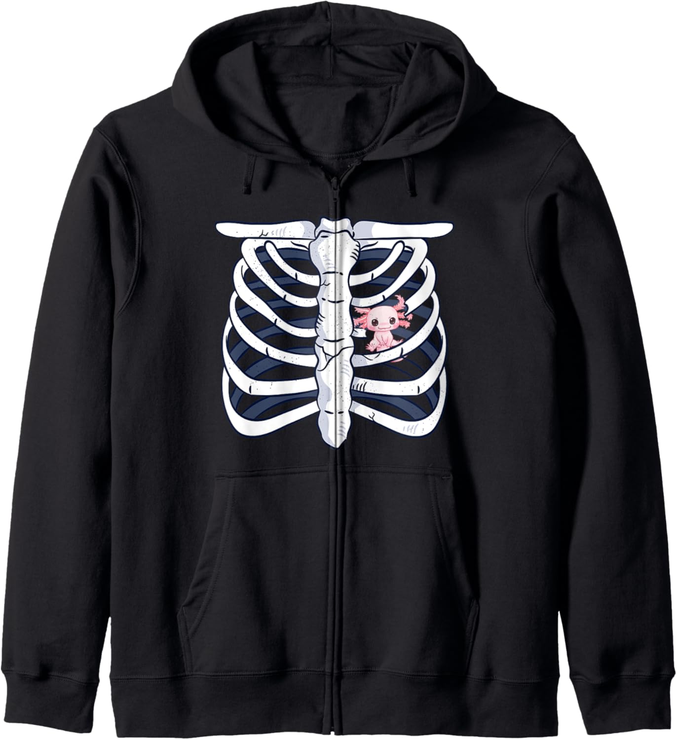 Axolotl Heart Fan Skeleton Chest Costume Carneval Halloween Zip Hoodie