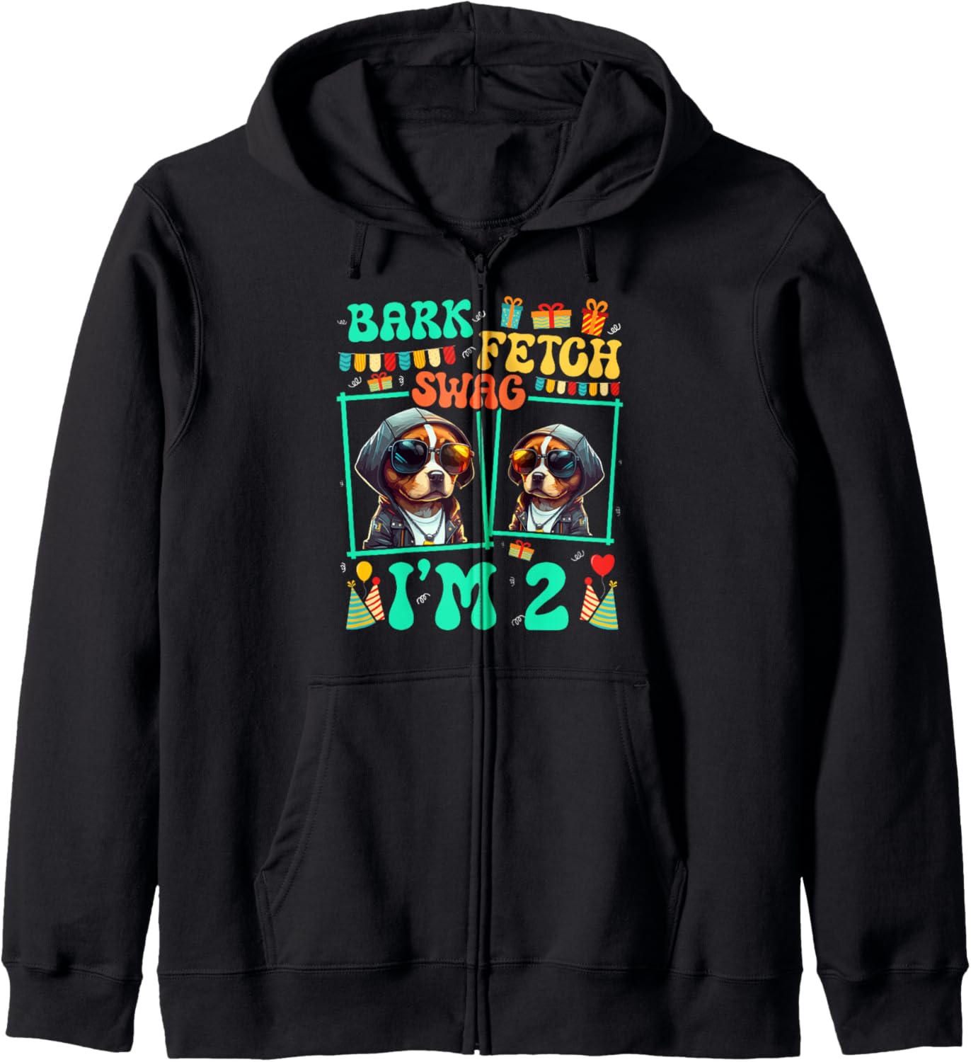 Bark Fetch Swag I'm 2 Dog Pet Lover Kid 2nd Birthday Zip Hoodie