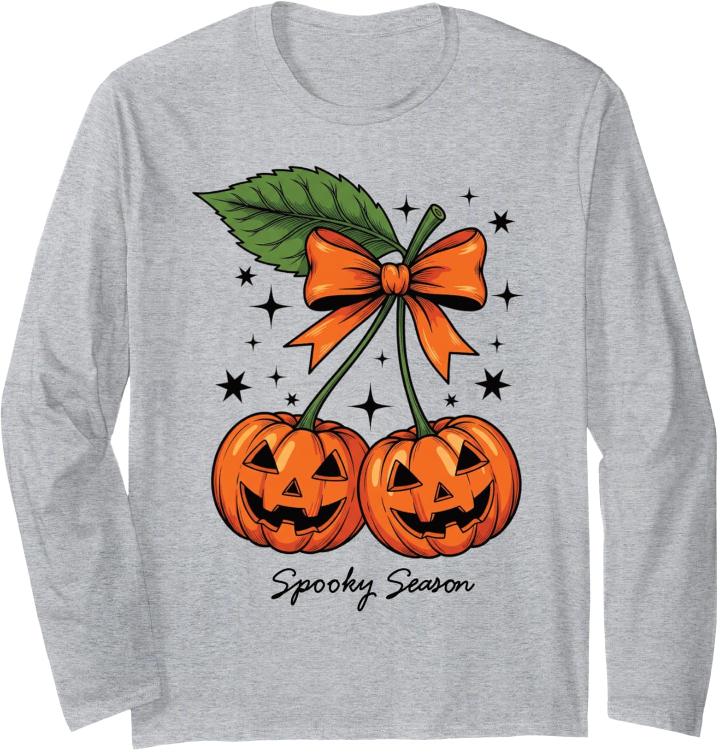 Halloween Pumpkin Cherries Coquette Bow Spooky Season Girls Long Sleeve T-Shirt