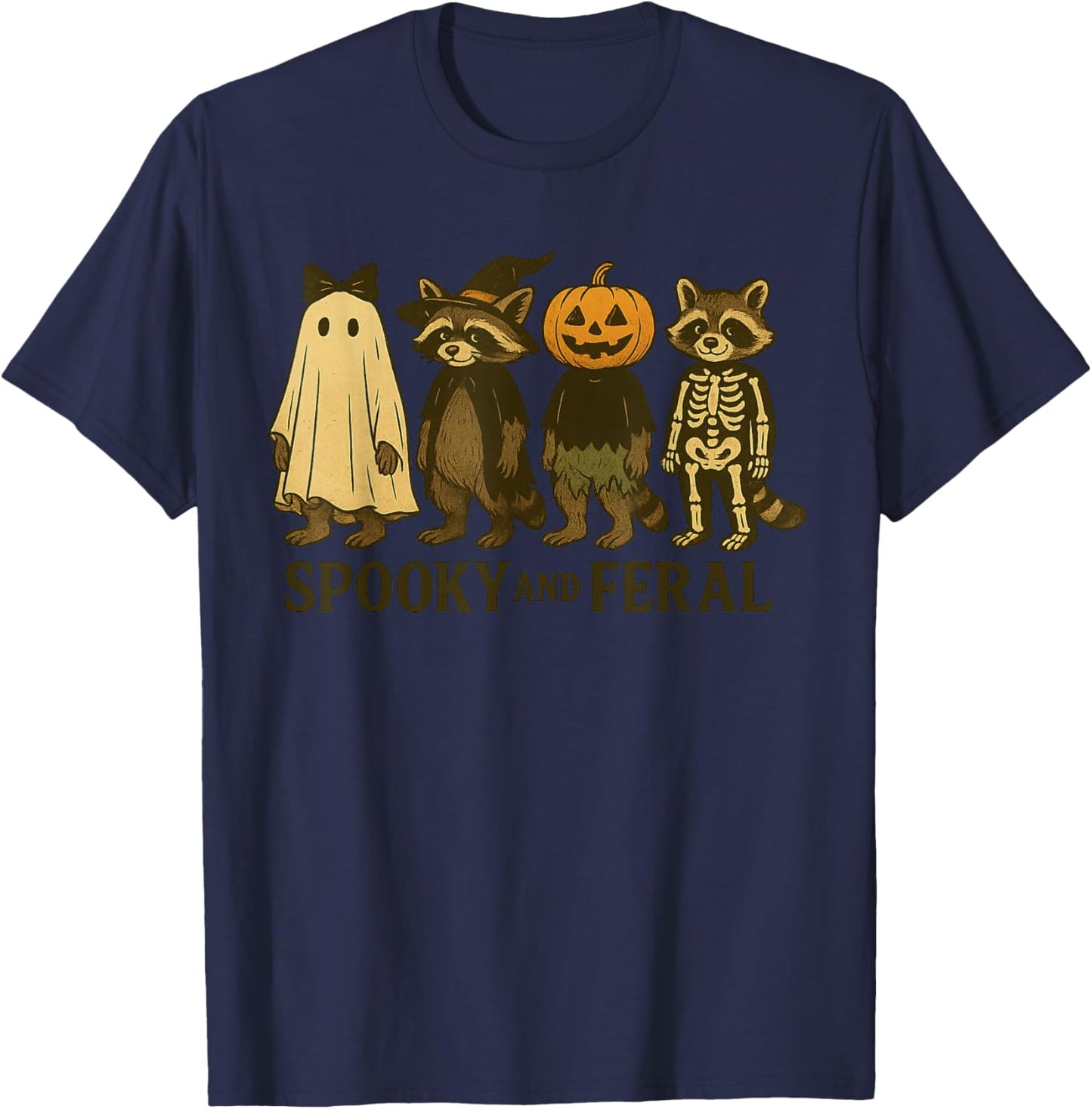 Halloween Raccoon Spooky And Feral Ghost Spooky Season T-Shirt