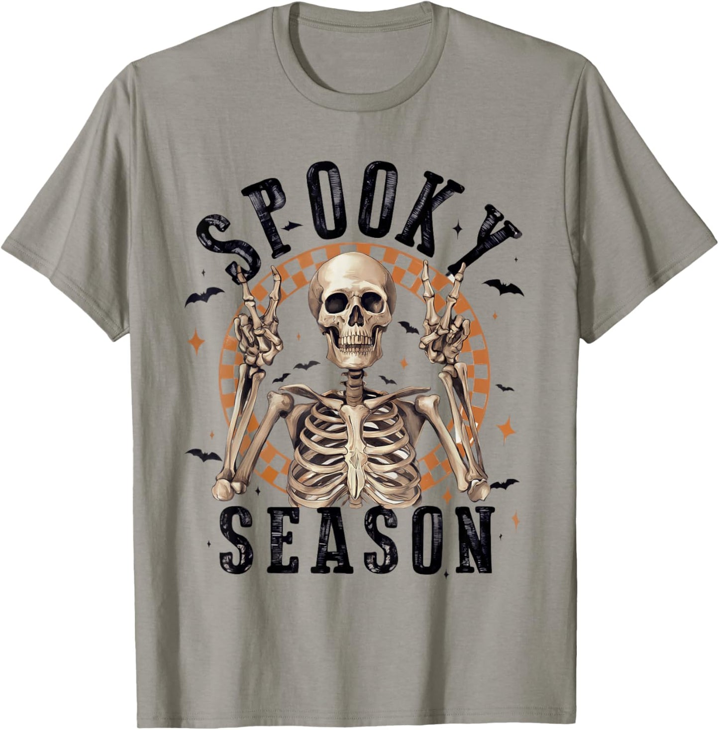 Groovy Spooky Season Skeleton Peace Hand Funny Halloween T-Shirt