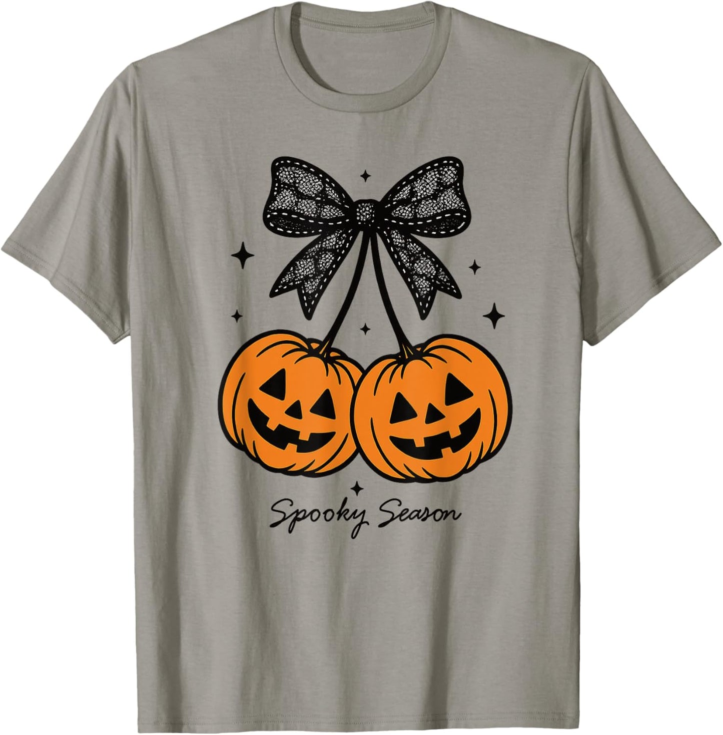 Halloween Pumpkin Cherries Coquette Bow Spooky Season Girls T-Shirt