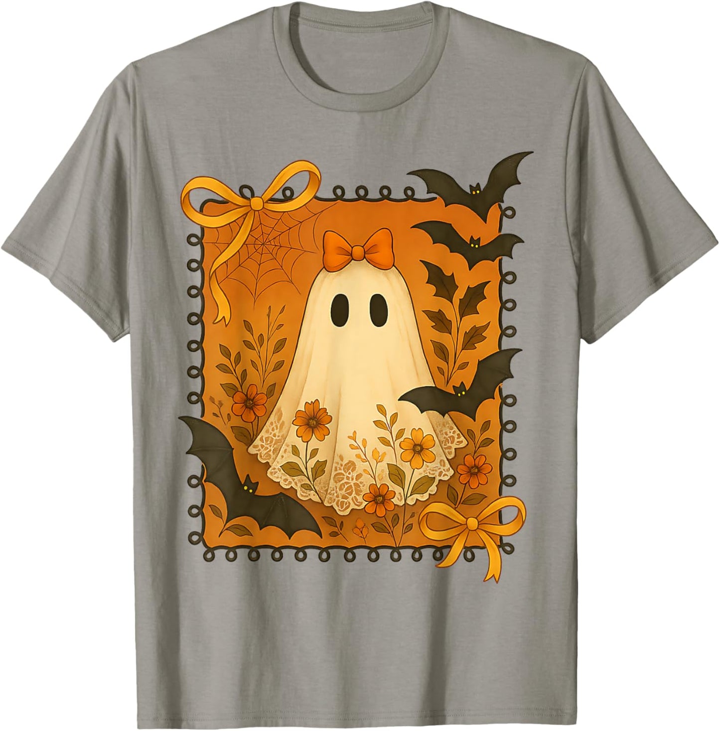 Halloween Ghost Spooky Season Retro Boho Floral Pumpkin T-Shirt