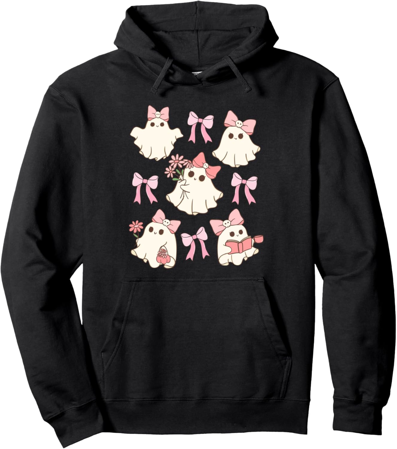 Halloween Coquette Pink Bow Cute Ghost Spooky Thanksgiving Pullover Hoodie