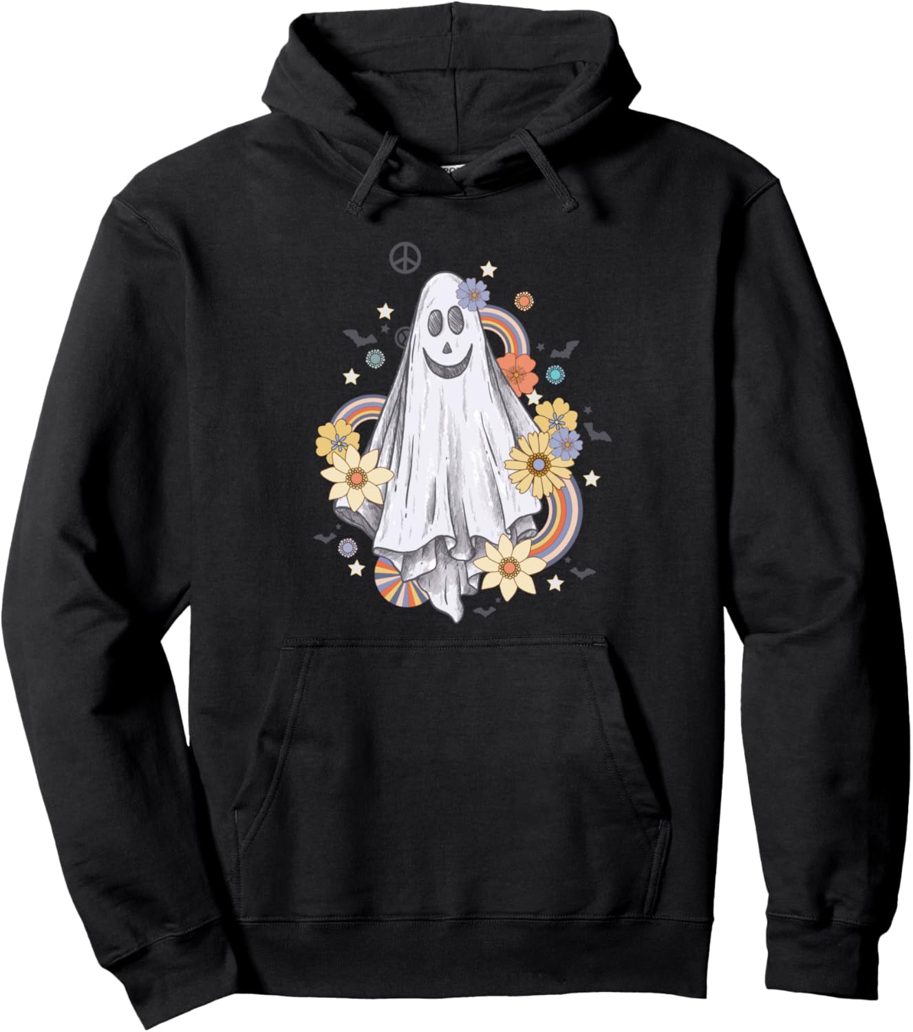 Groovy Vintage Floral Ghost Hippie Halloween Spooky Season Pullover Hoodie