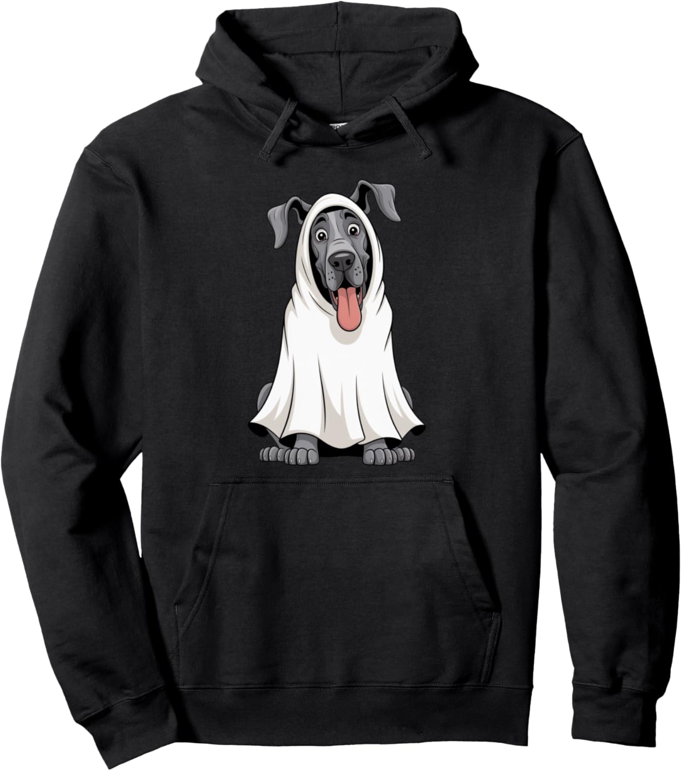 Great Dane Dog Wearing A White Ghost Costume Dog Halloween Pullover Hoodie