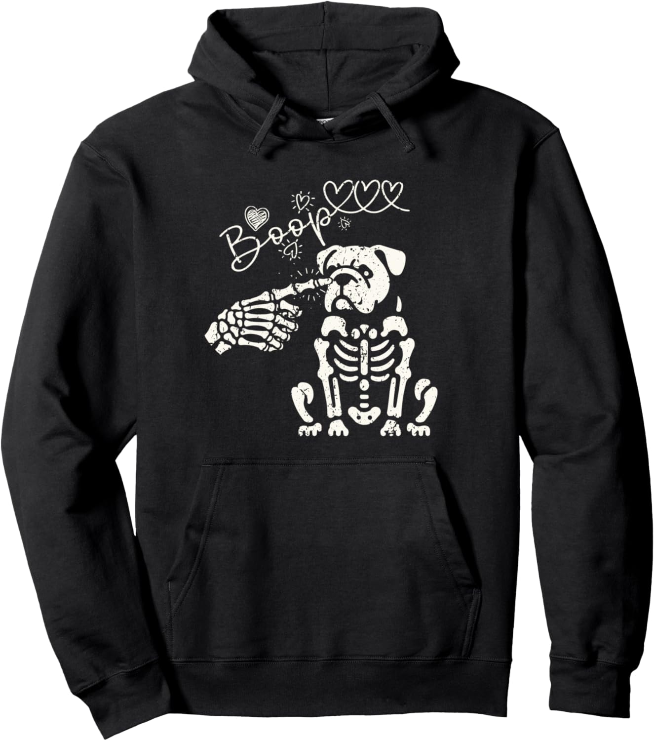 Halloween Skeleton Hand Boop Bulldog Dog Pullover Hoodie