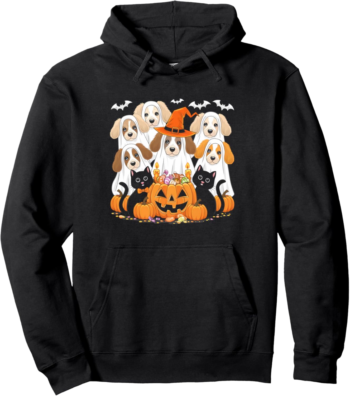 Halloween Dog Dressed As Ghost Funny Halloween Dog Pullover Hoodie