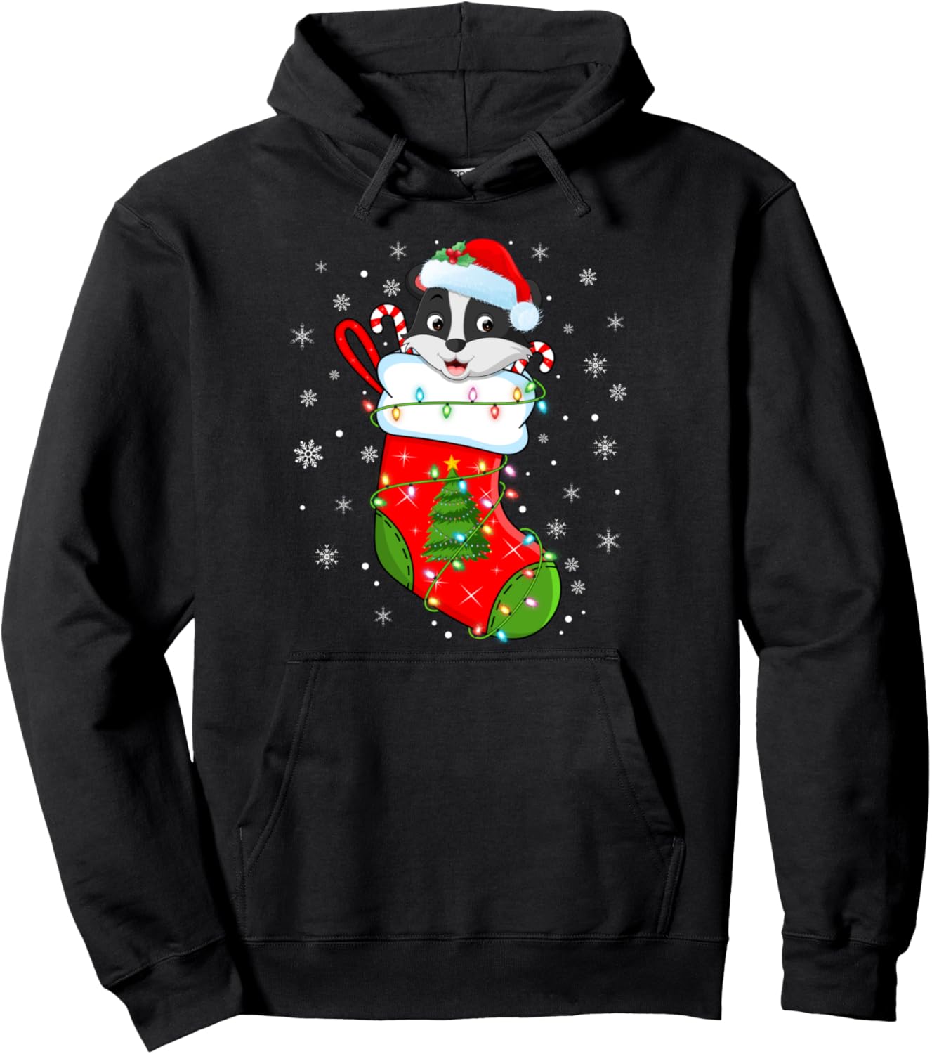 Badger In Christmas Socks Santa Claus Lights Xmas Pullover Hoodie