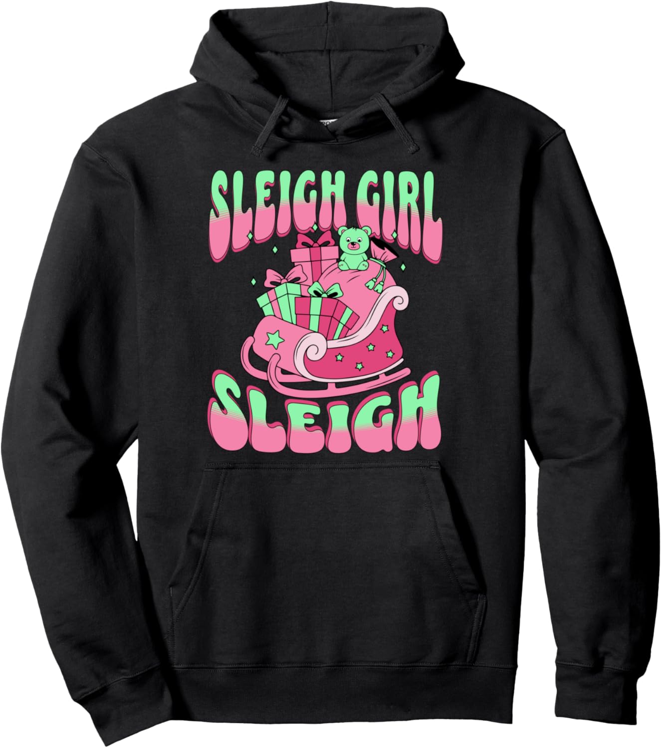 Groovy Pink Christmas Sleigh Girl Sleigh Funny Women's XMas Pullover Hoodie