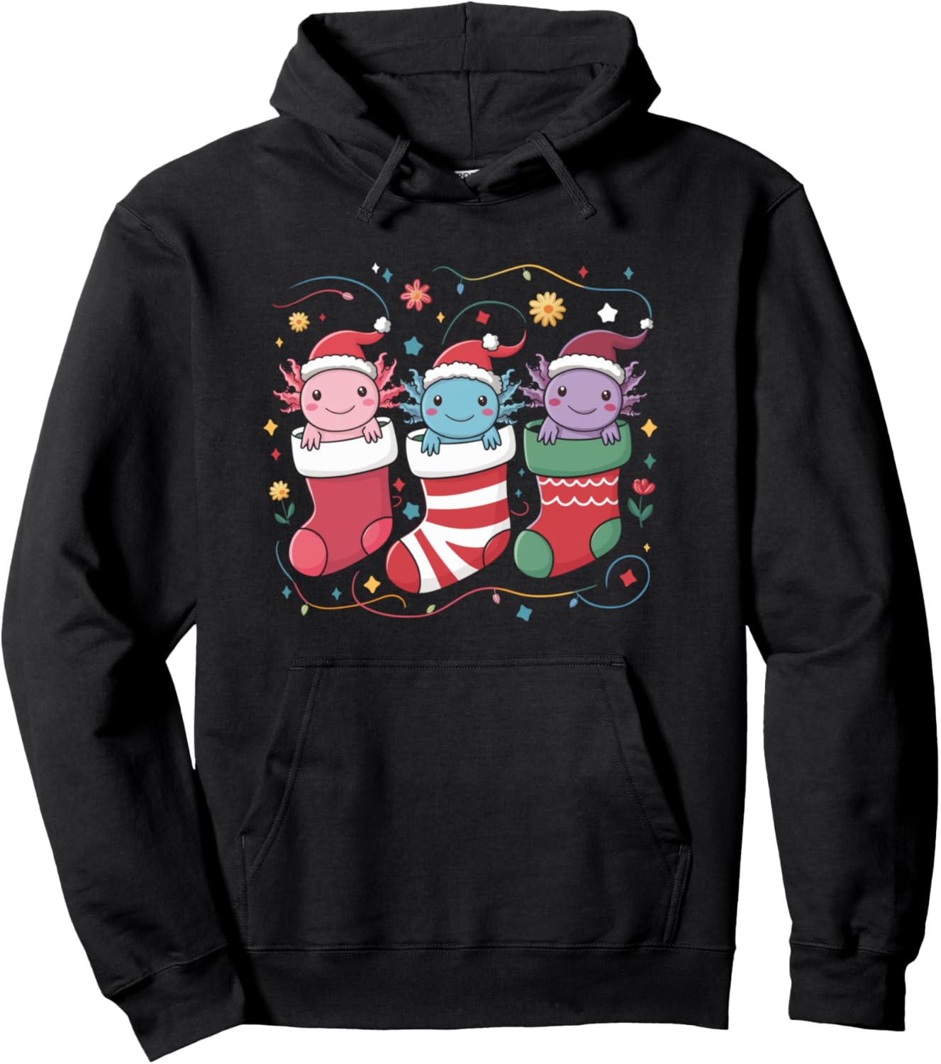 Axolotl Stocking Santa Hat Christmas Kawaii Lights Xmas Pullover Hoodie