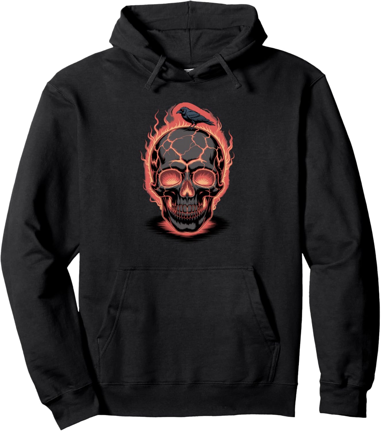 Halloween Skull Burning Crow Spooky Season Pullover Hoodie