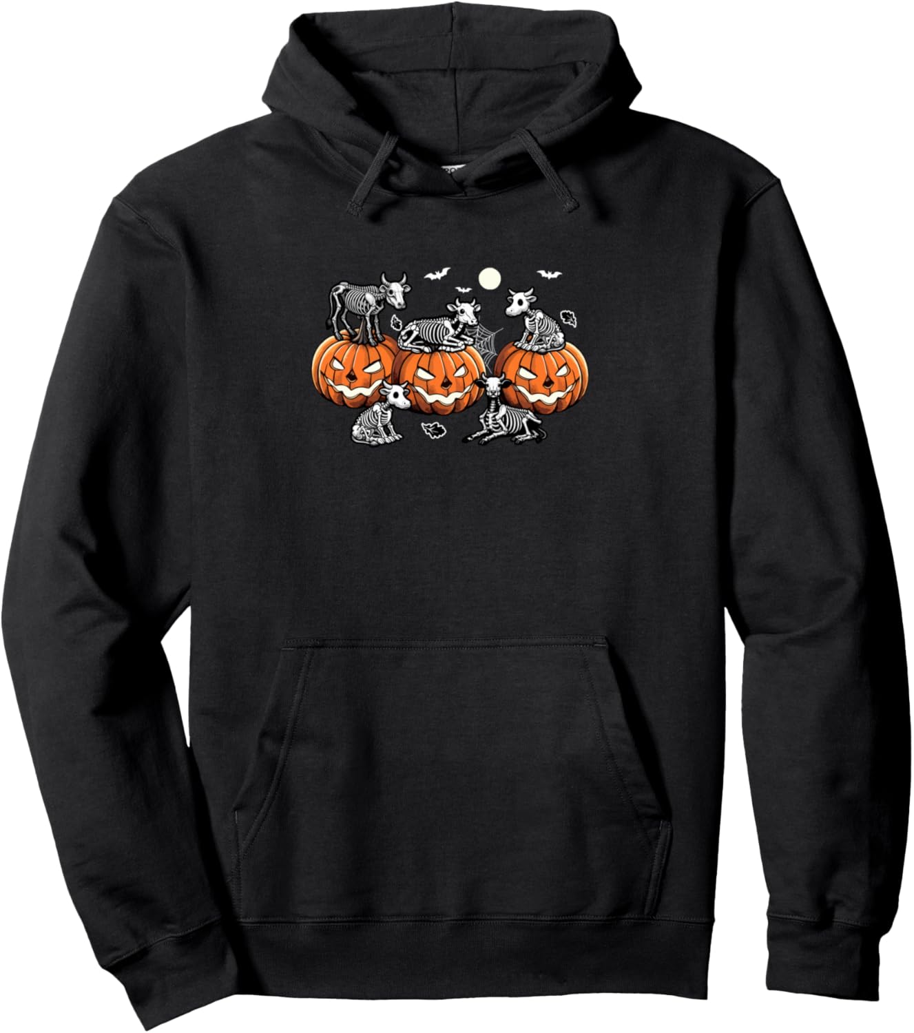 Group Skeleton Cows On Carved Pumpkins Halloween Farmer Pullover Hoodie