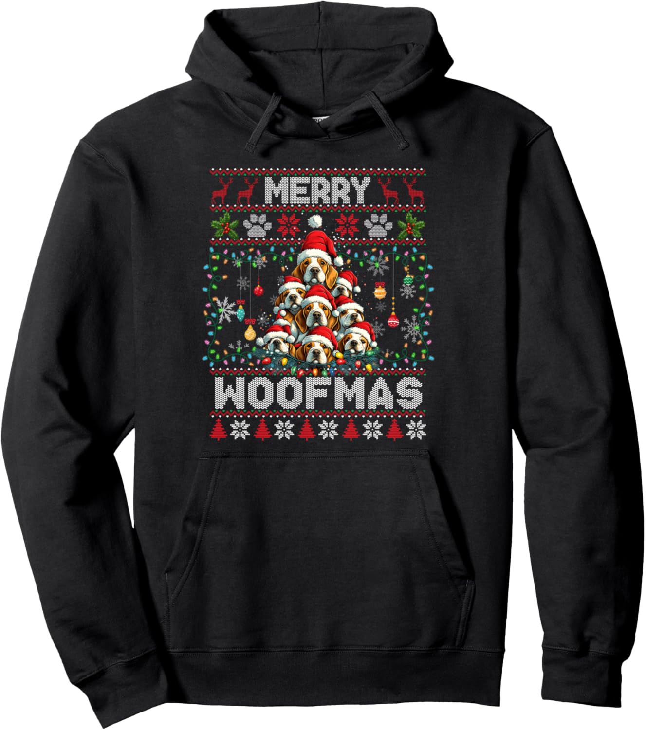 Basset Hound Christmas Tree Dog Lover Xmas Ugly Sweater Pullover Hoodie