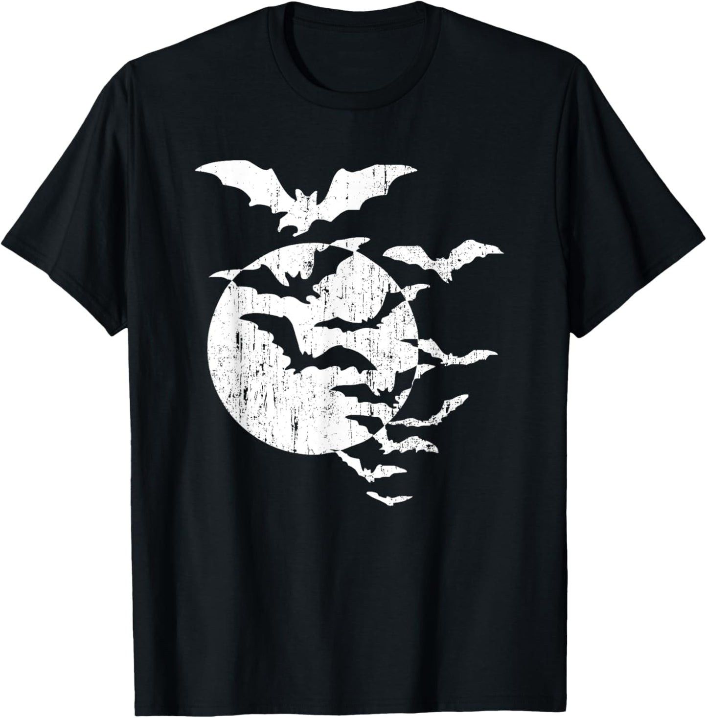 Halloween Swarm of Bats Full Moon Spooky Vintage Graphic T-Shirt
