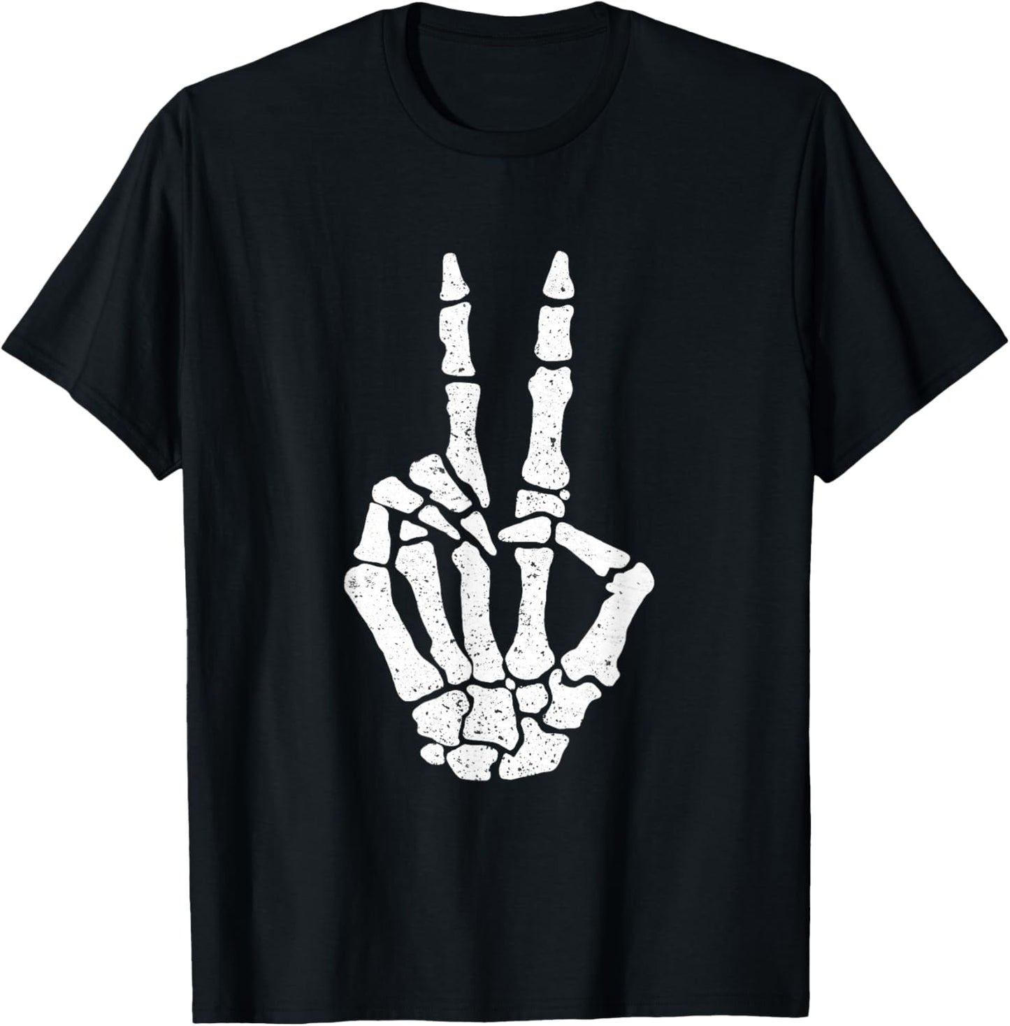 Halloween Skeleton Hand Peace Sign Funny Costume T-Shirt