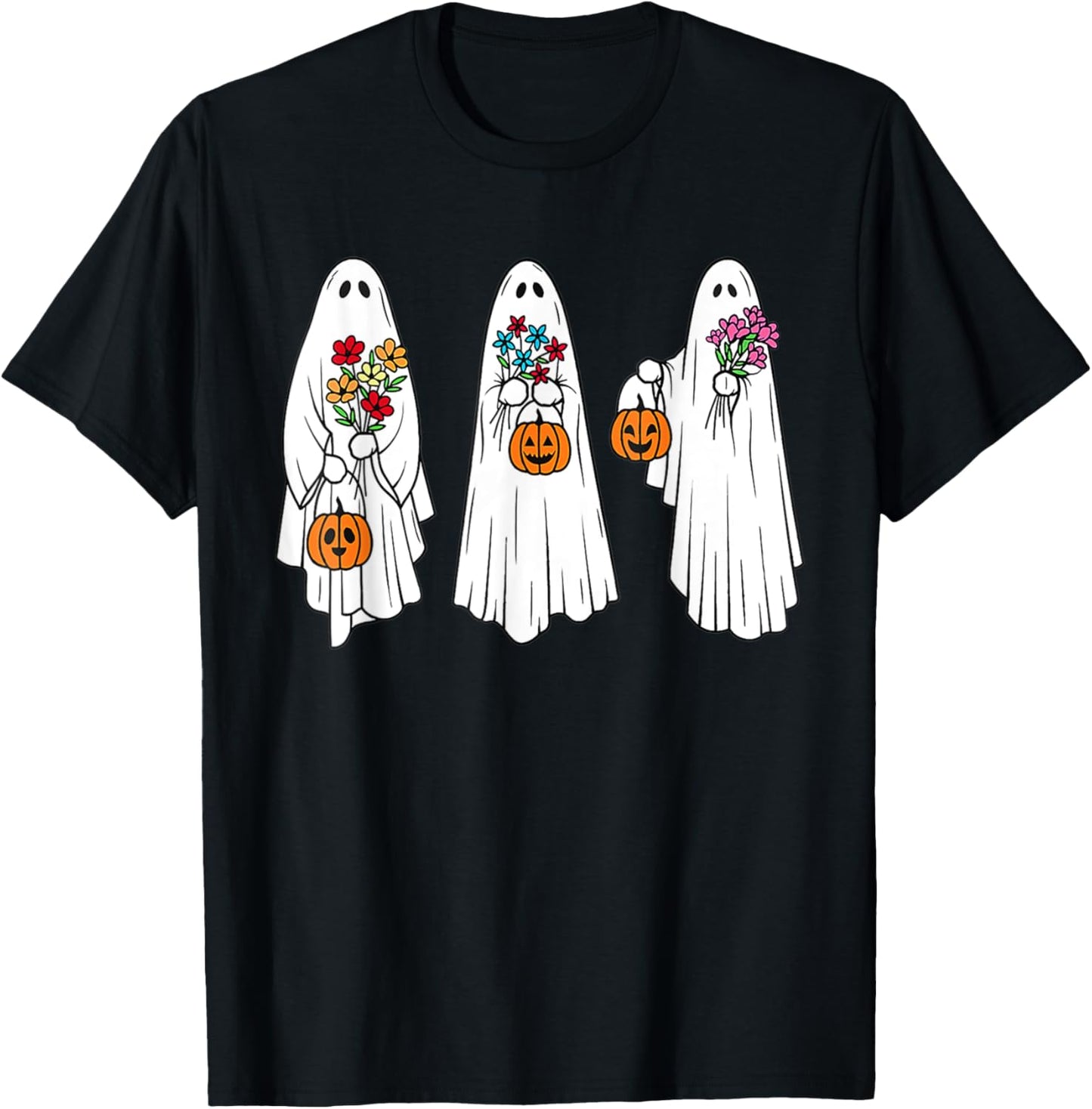Groovy Vintage Floral Ghost Cute Halloween Spooky Season T-Shirt