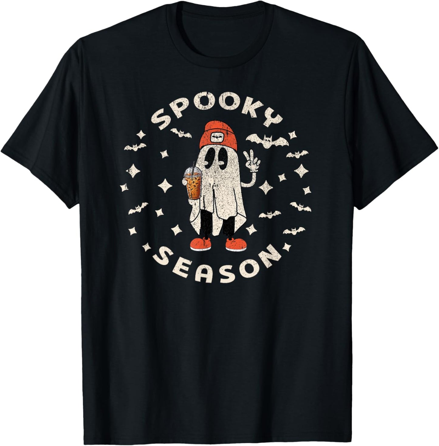 Halloween Spooky Season Ghost Coffee Fall Retro Vintage Cute T-Shirt