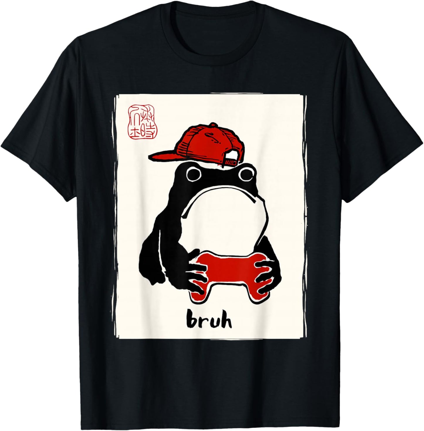 Grumpy Frog Gamer Bruh Ink Painting Japanese Funny Gamer T-Shirt