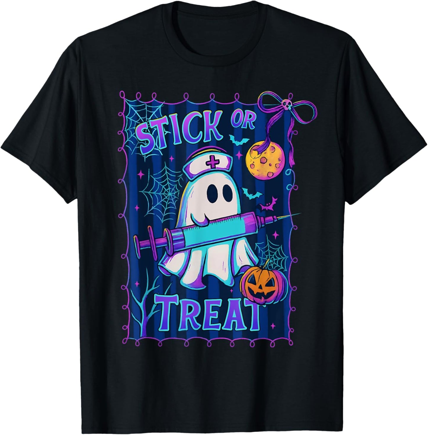 Halloween Stick Or Treat Funny Ghost Nurse Spooky Season T-Shirt