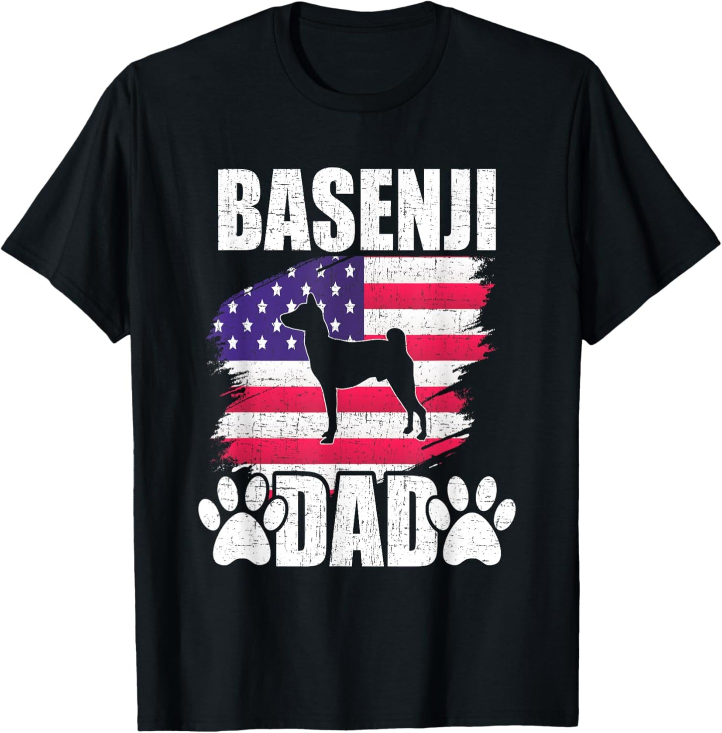 Basenji Dad Dog Lover American US Flag T-Shirt