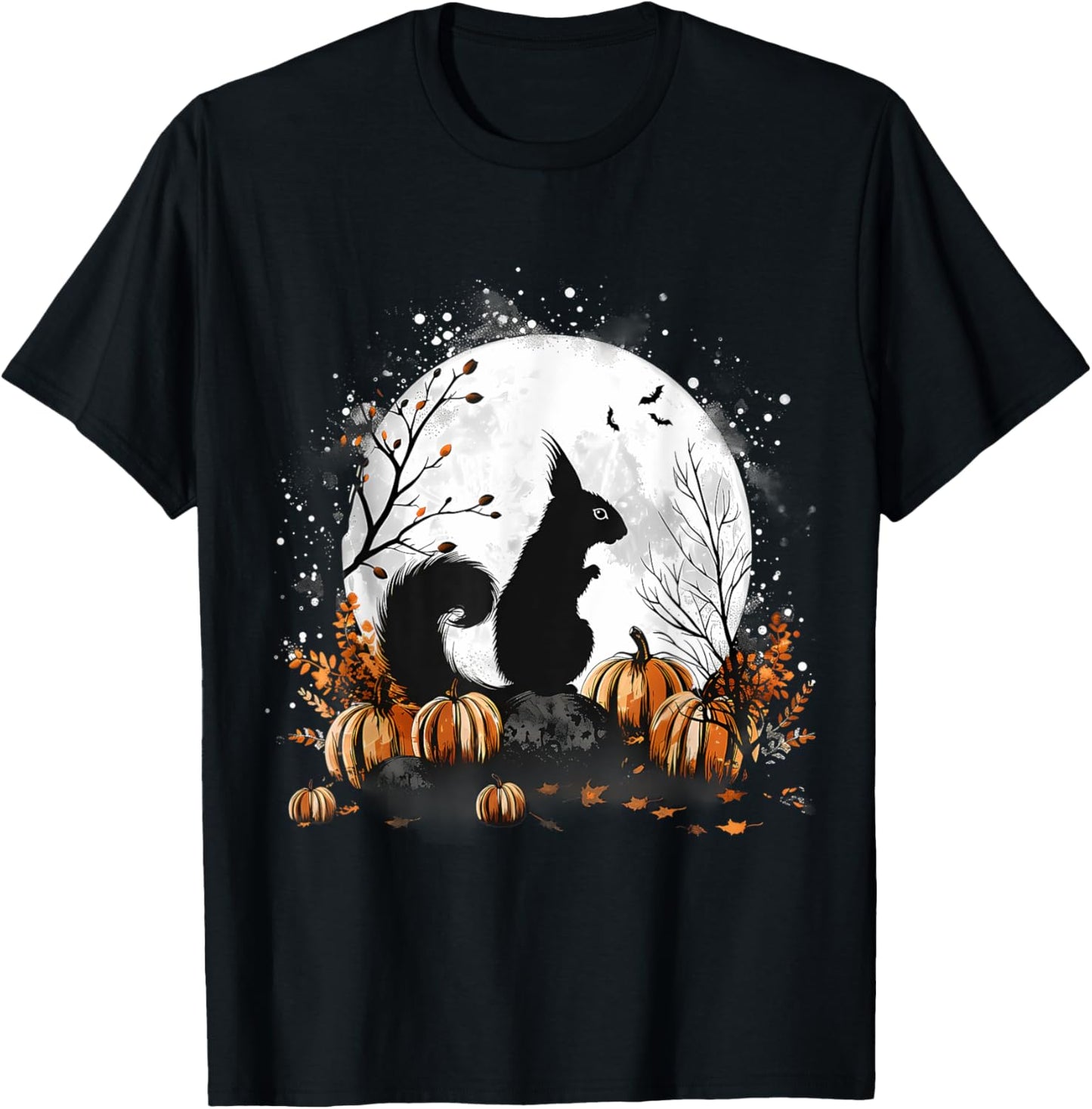 Halloween Squirrel Scary Moon Bats Pumpkin Trick Or Treat T-Shirt