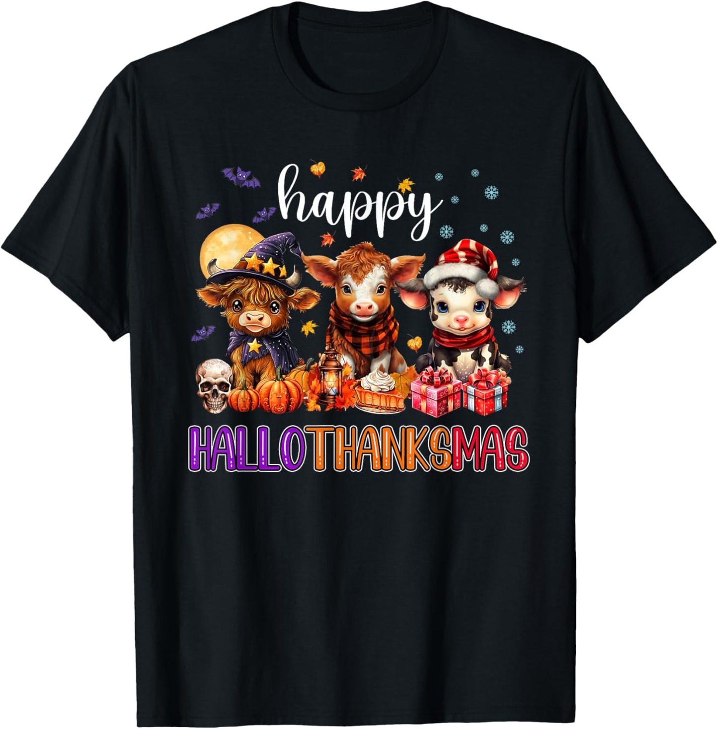 Halloween Thanksgiving Christmas Happy HalloThanksMas Cows T-Shirt