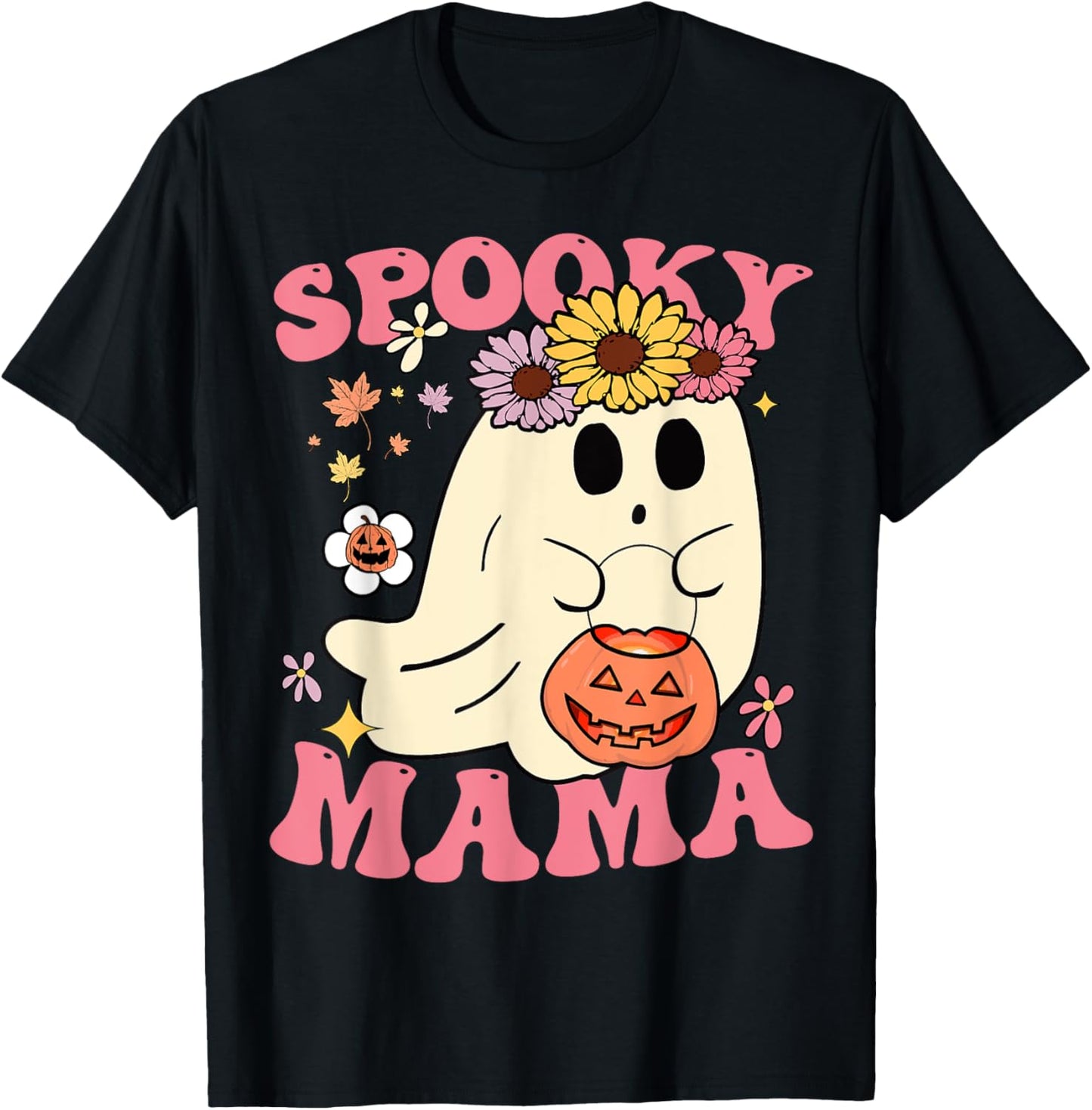 Groovy Spooky Mama Vibes Retro Halloween Ghost Spooky Season T-Shirt