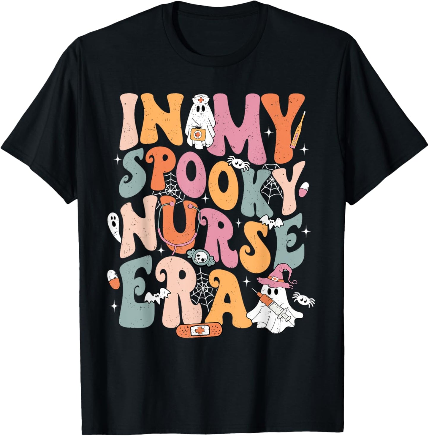 Groovy In My Spooky Nurse Era Ghost Halloween Nursing T-Shirt