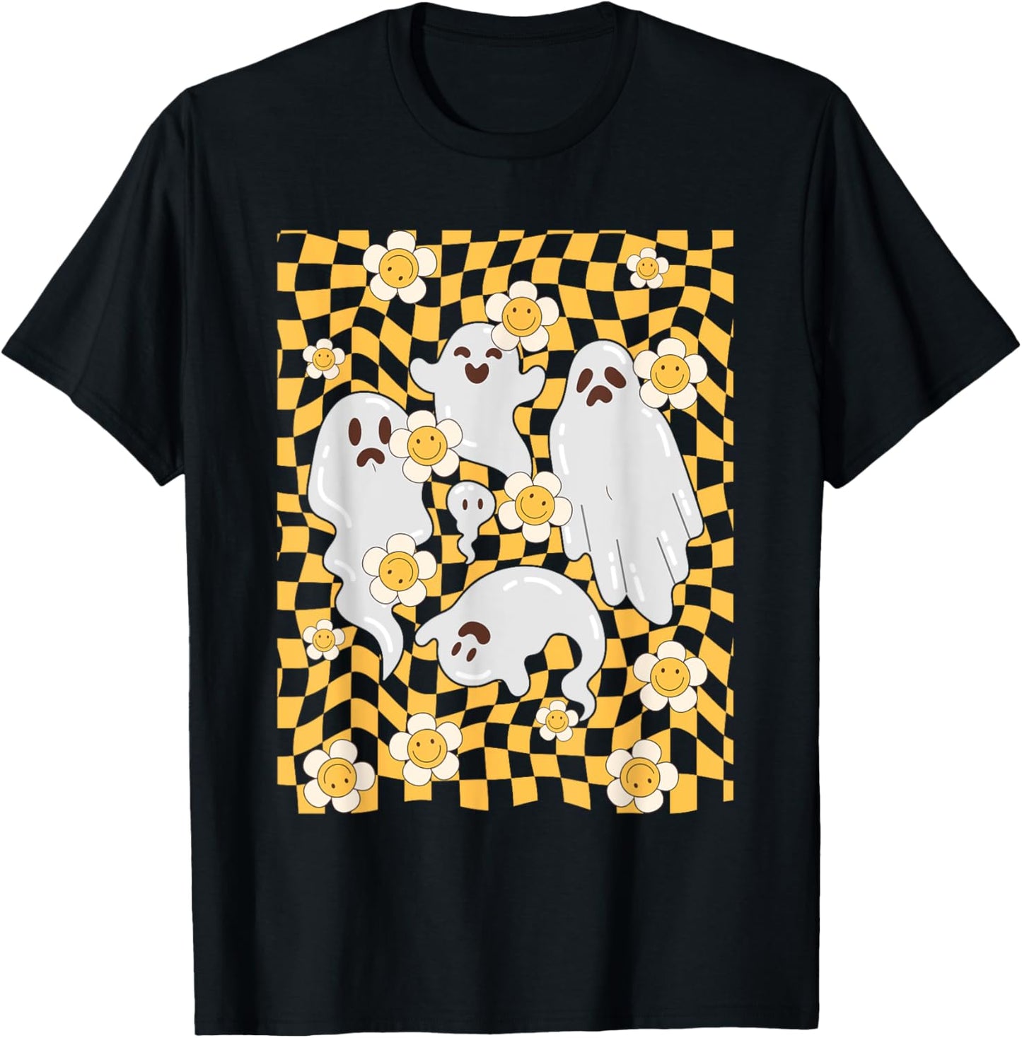 Halloween Ghosts Spooky Season Checker Board T-Shirt