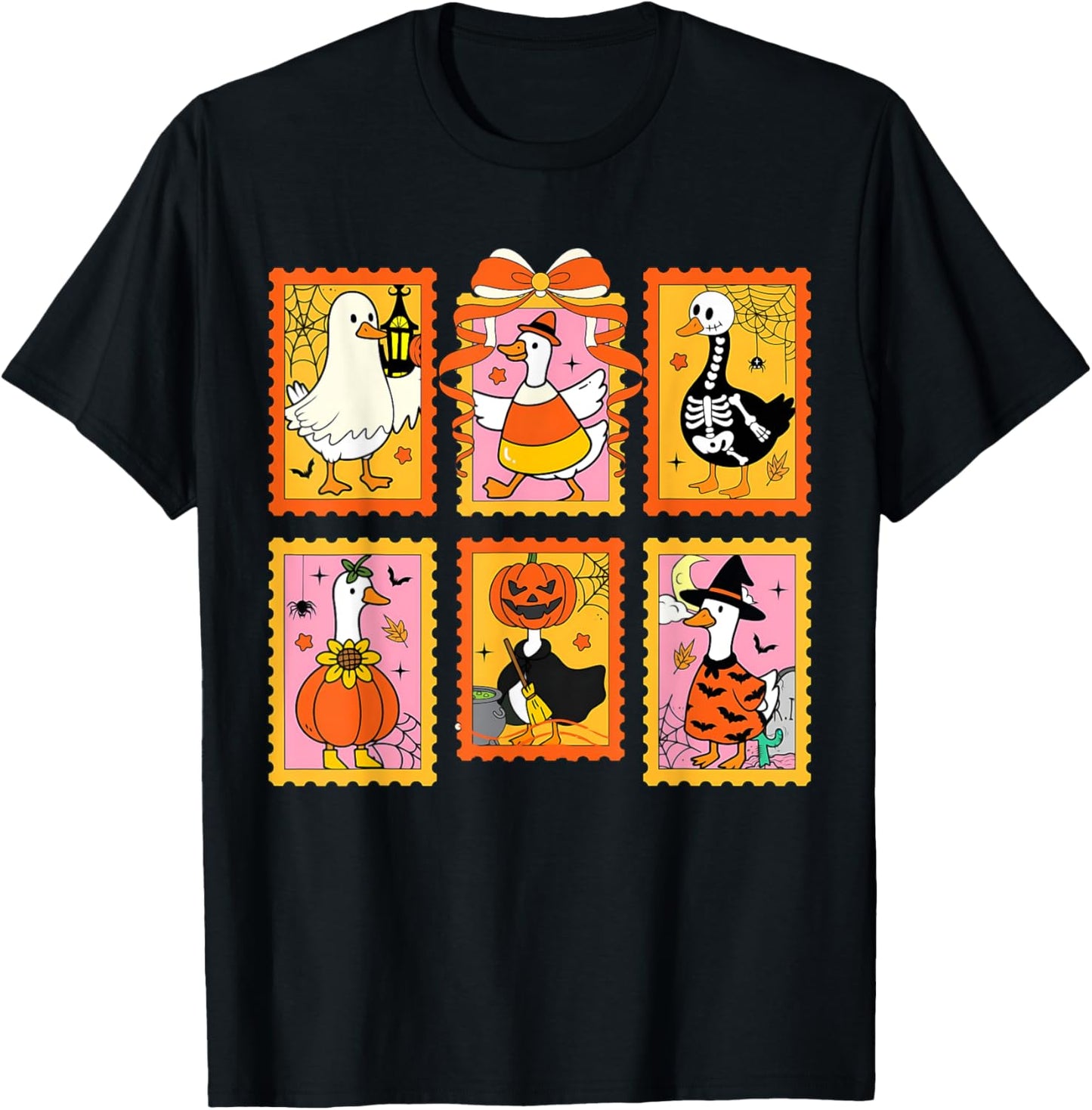 Halloween Stamp Goose Ghost Cute Spooky Season Vintage Funny T-Shirt