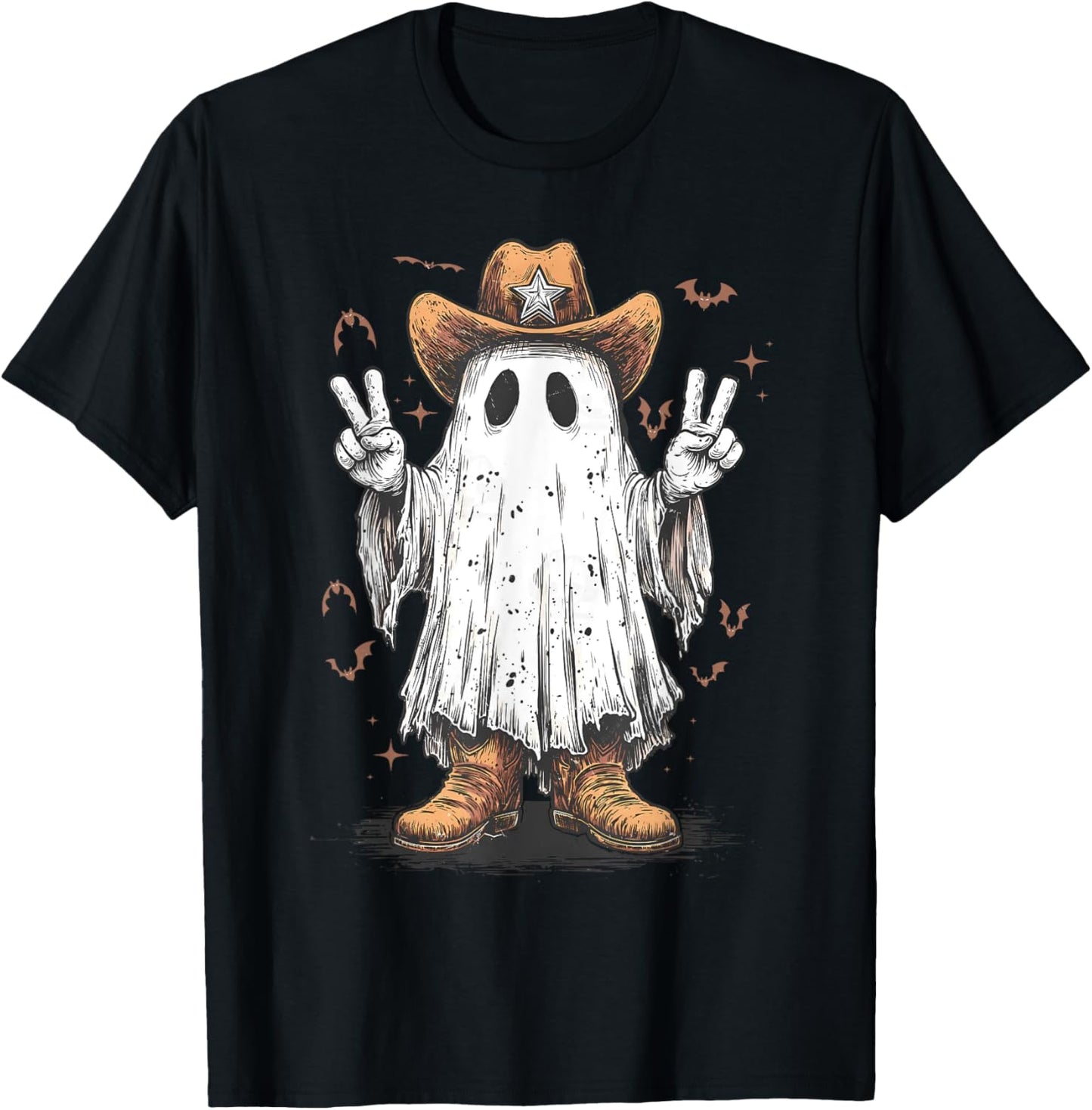Halloween Funny Ghost Cowboy Western Spooky Season Vintage T-Shirt