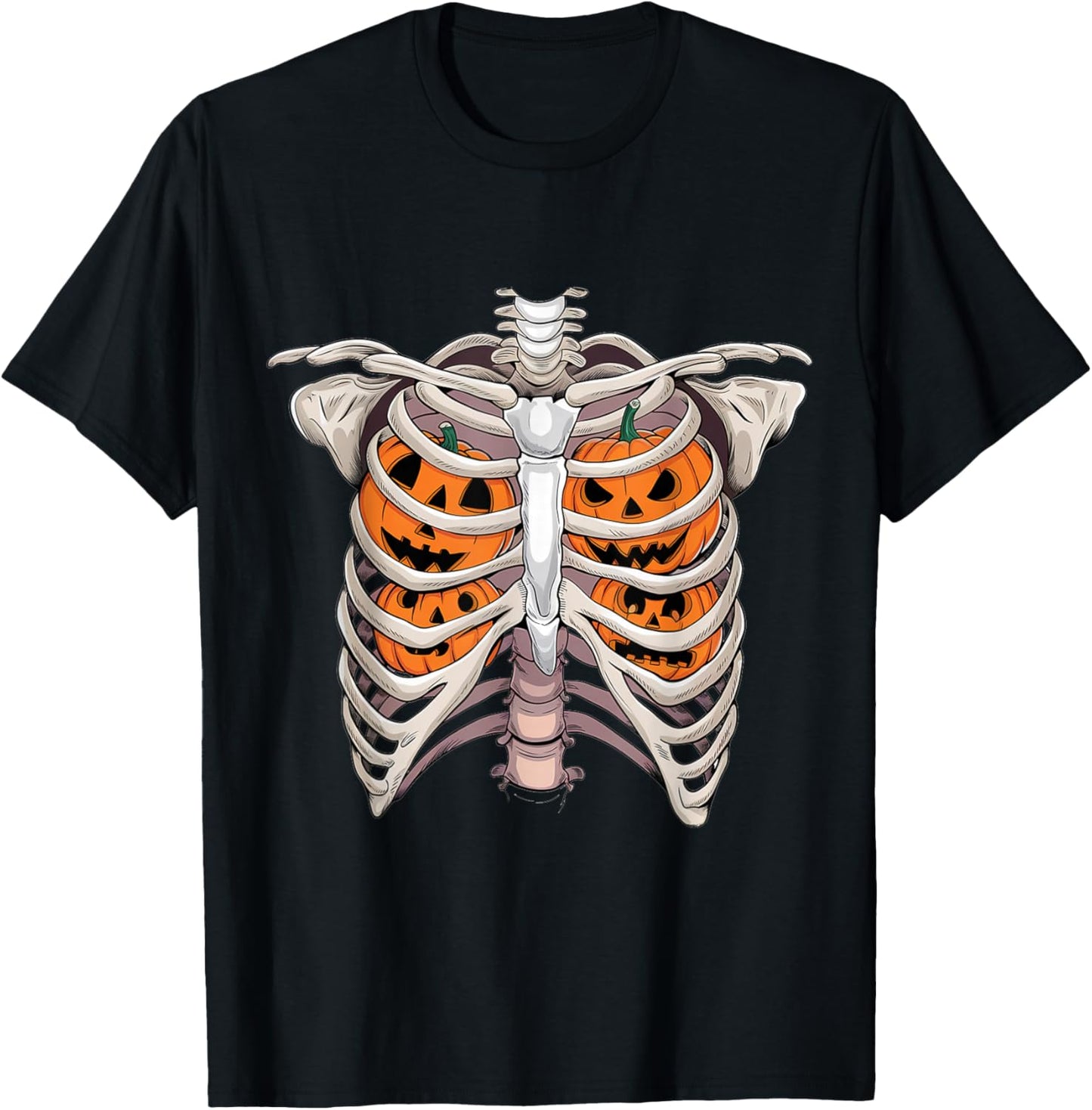 Halloween Rib Cage with Pumpkins Spooky Season T-Shirt